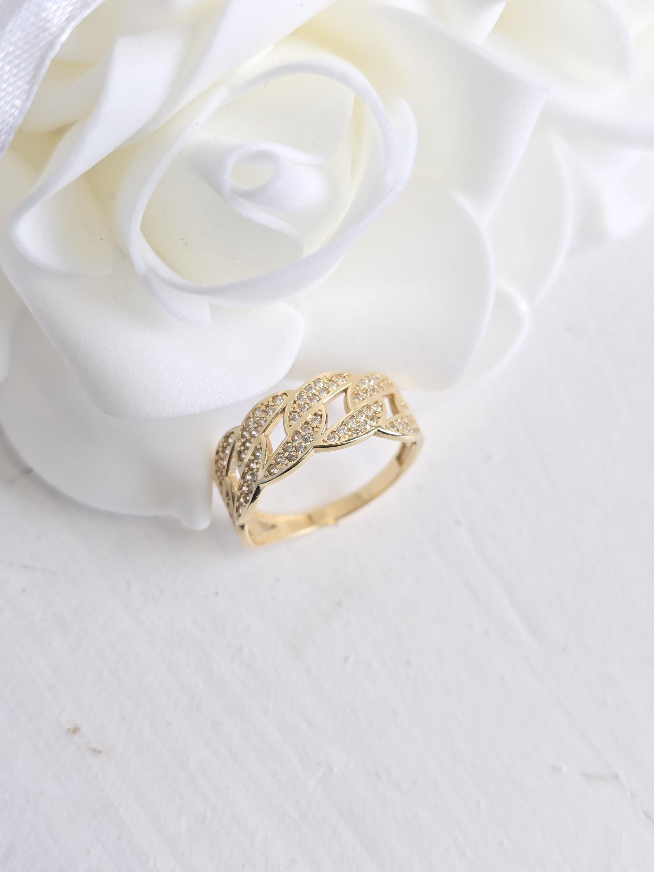 Solid 14k Gold Thick Pave Curb Ring - Statement Ring - Fine Jewelry For Her - CZ - Shiny & Fancy