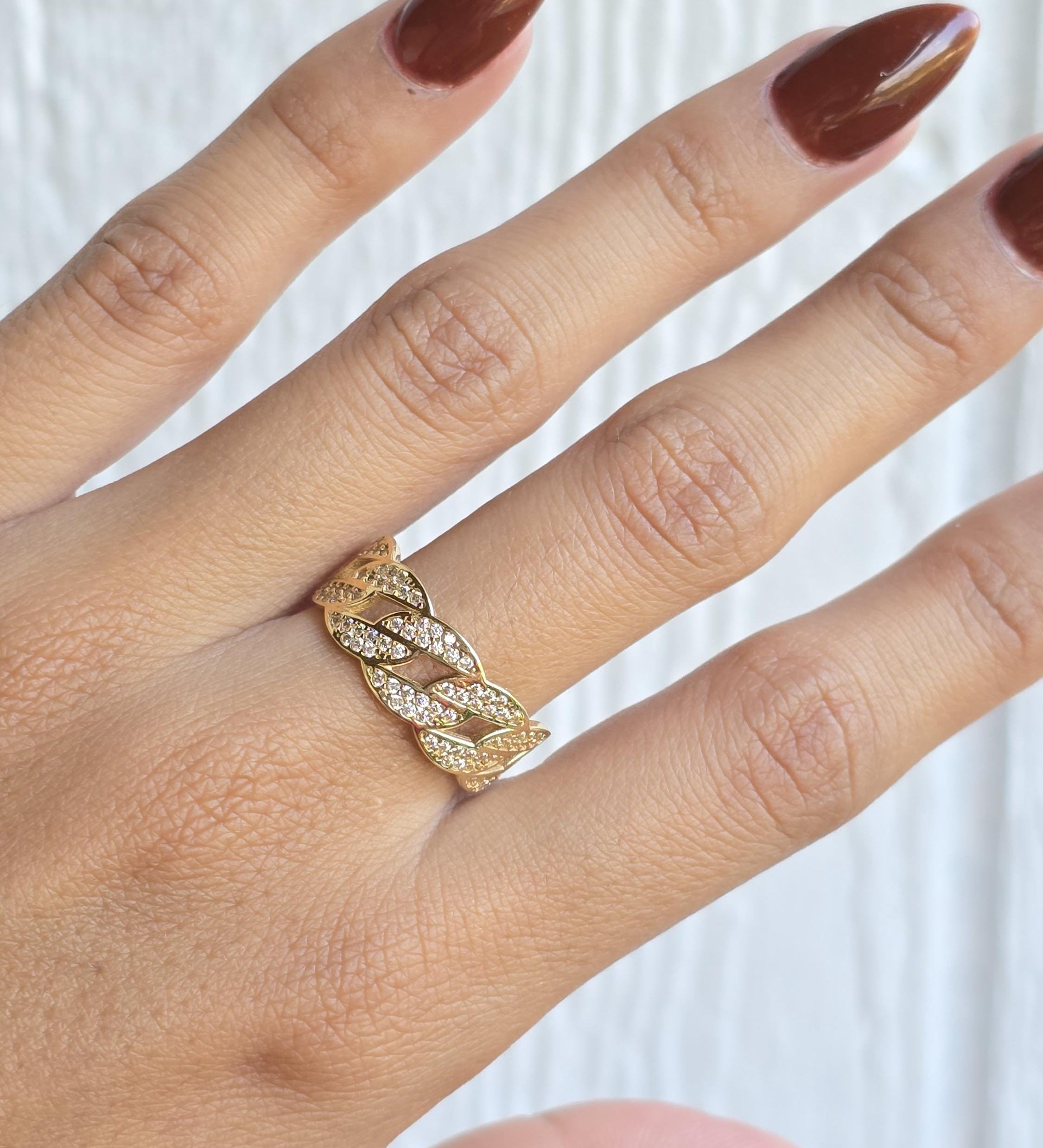 Solid 14k Gold Thick Pave Curb Ring - Statement Ring - Fine Jewelry For Her - CZ - Shiny & Fancy