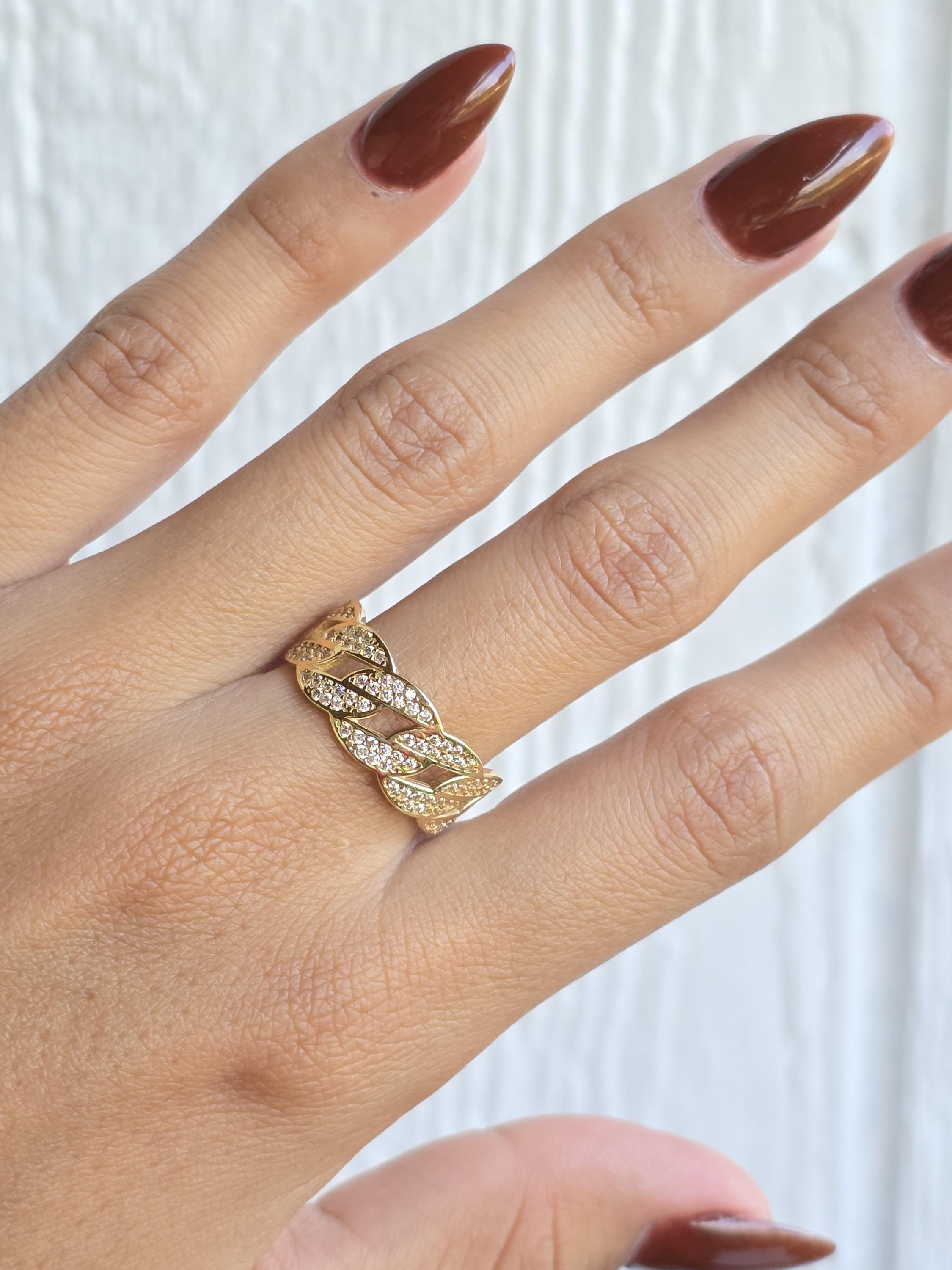 Solid 14k Gold Thick Pave Curb Ring - Statement Ring - Fine Jewelry For Her - CZ - Shiny & Fancy