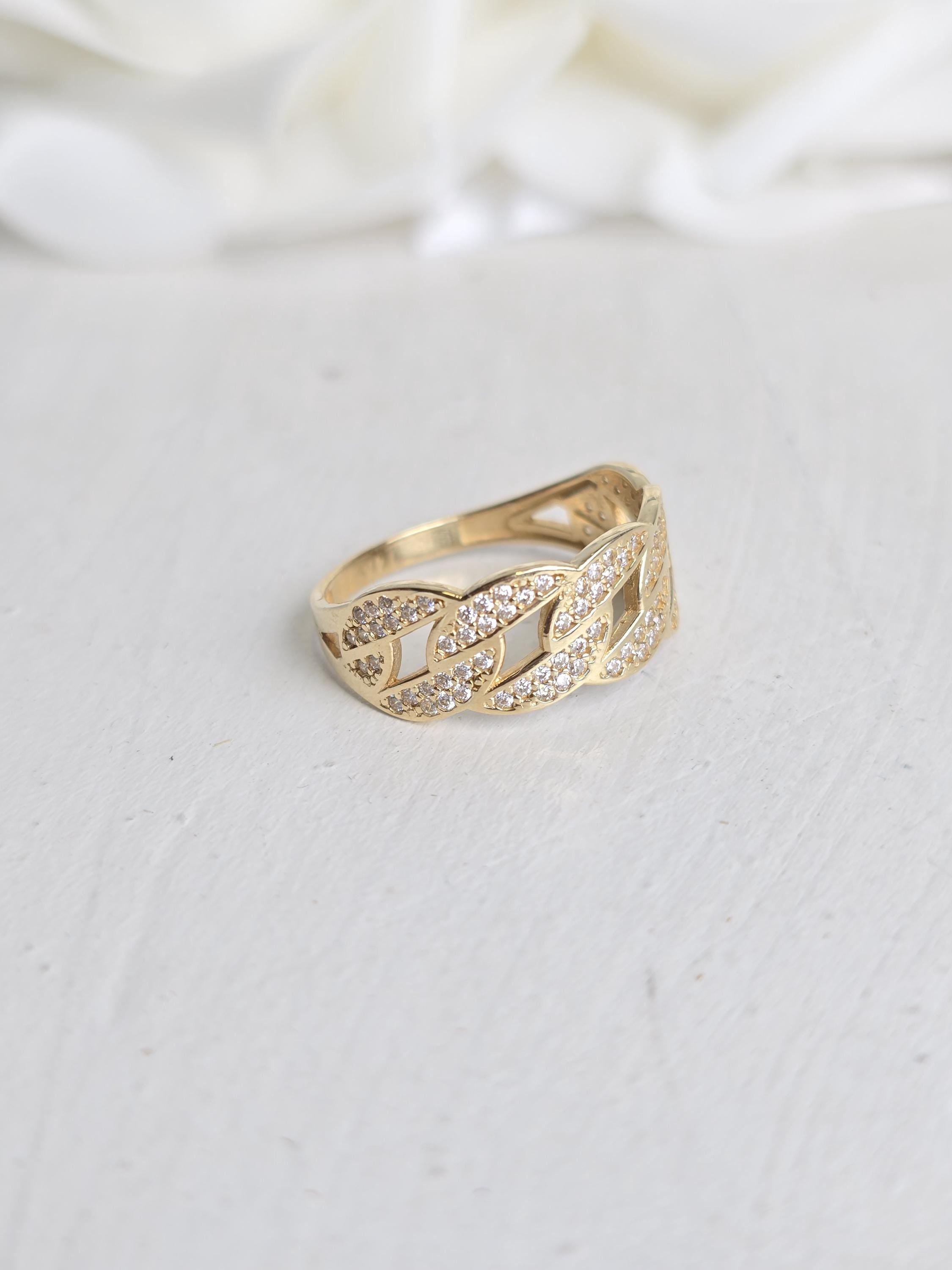 Solid 14k Gold Thick Pave Curb Ring - Statement Ring - Fine Jewelry For Her - CZ - Shiny & Fancy