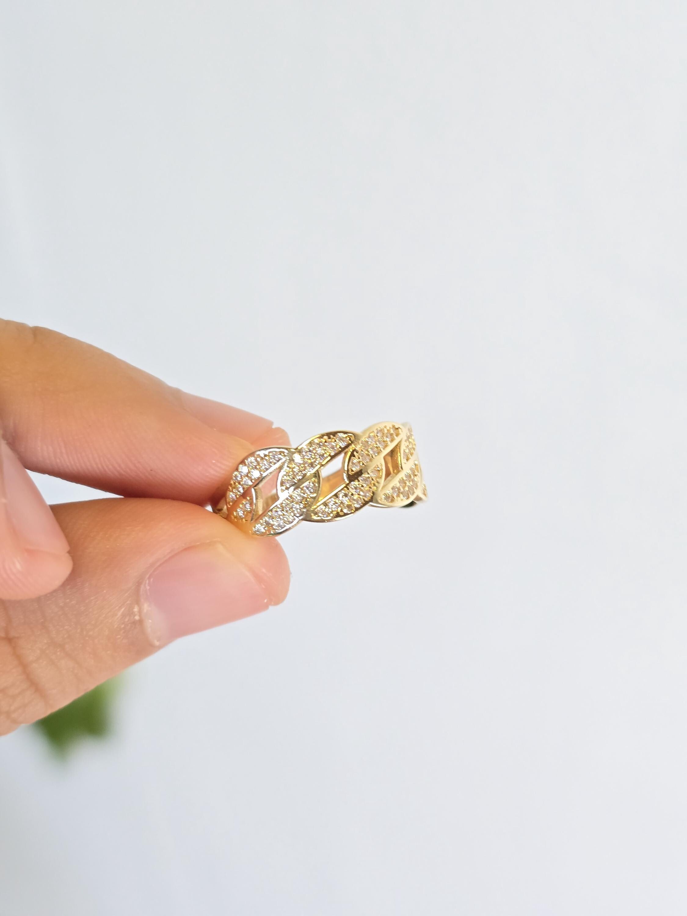 Solid 14k Gold Thick Pave Curb Ring - Statement Ring - Fine Jewelry For Her - CZ - Shiny & Fancy