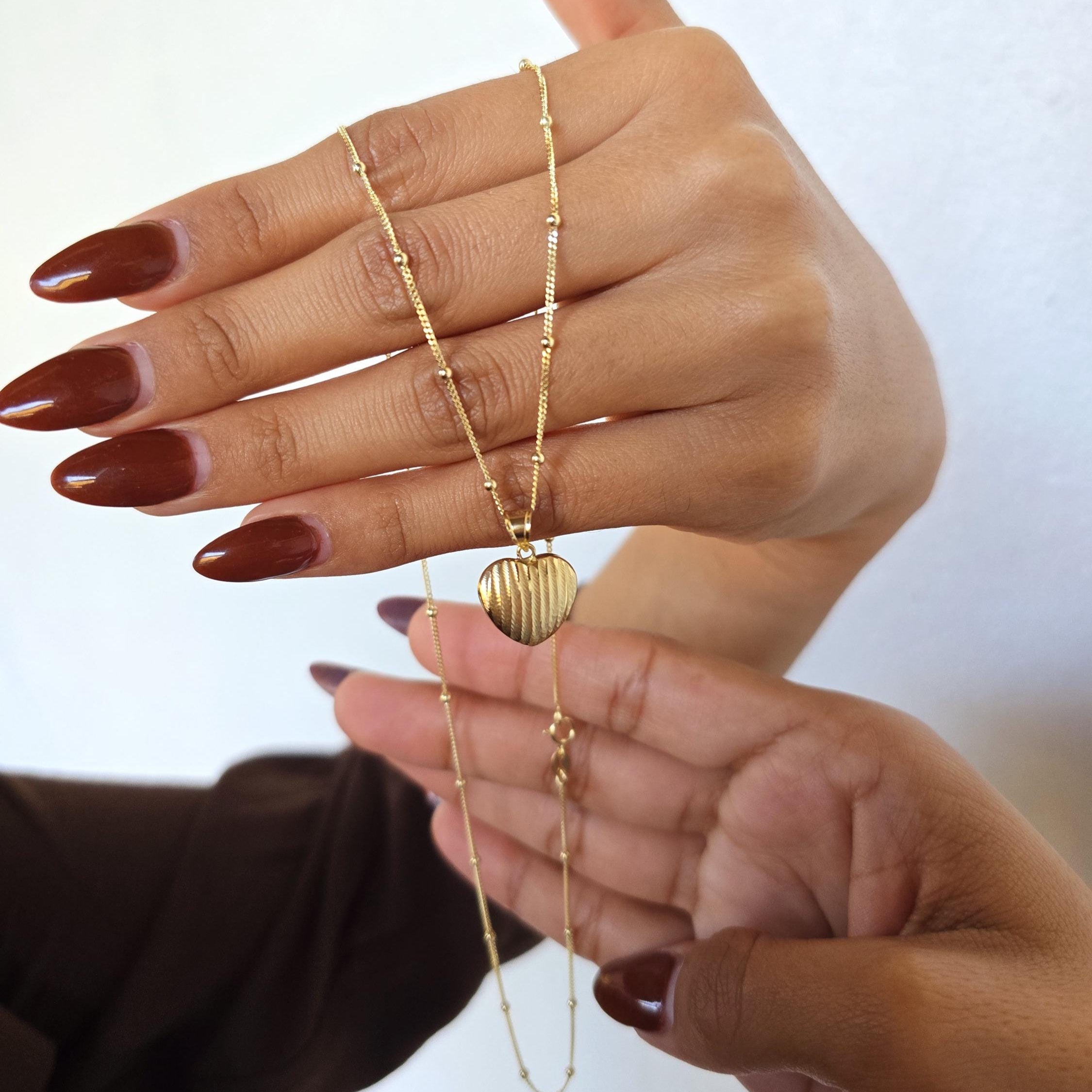 Solid 14k Gold Satellite Necklace - Curb & Bead