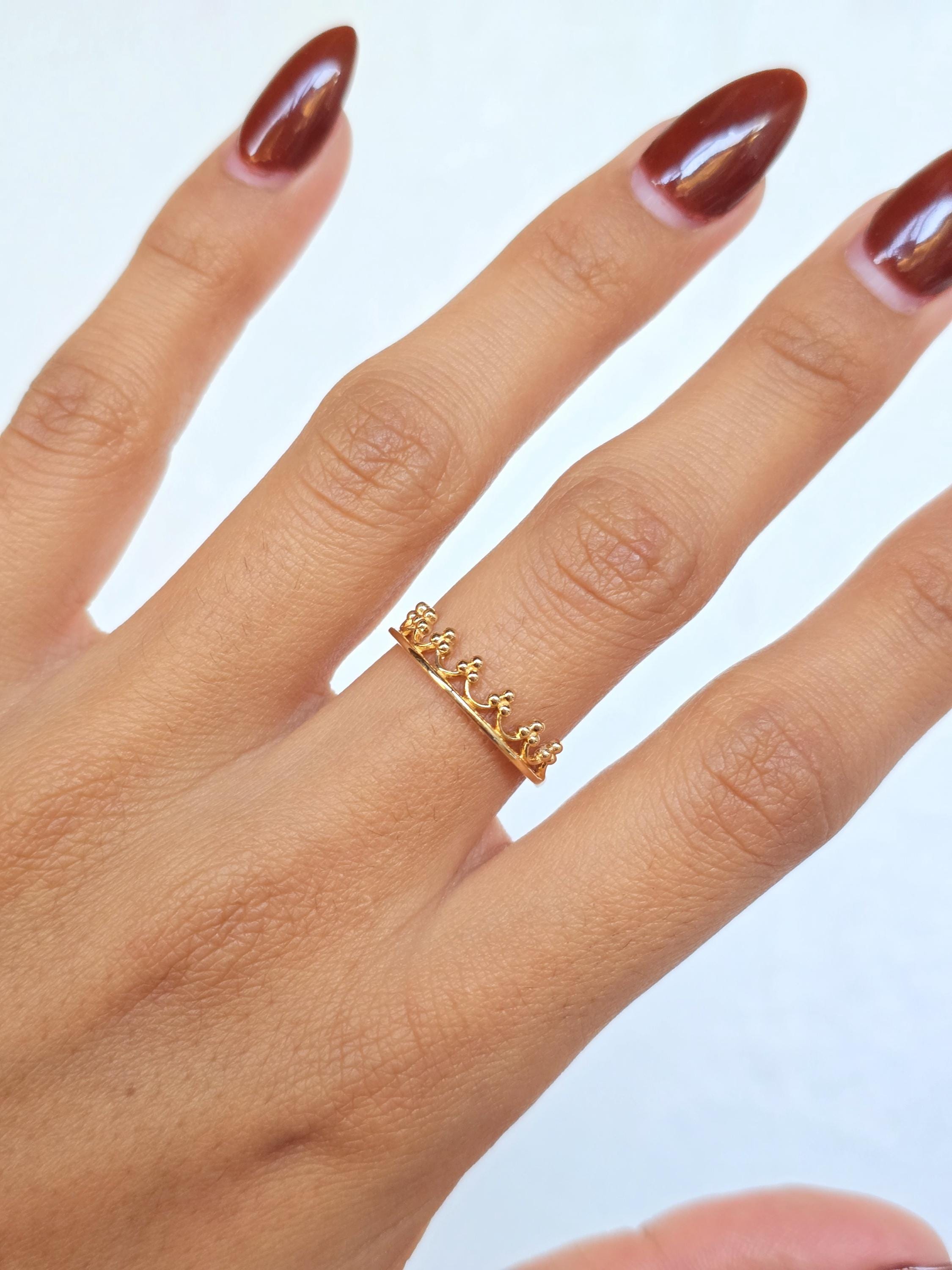 Solid 14k Gold Stackable Crown Ring