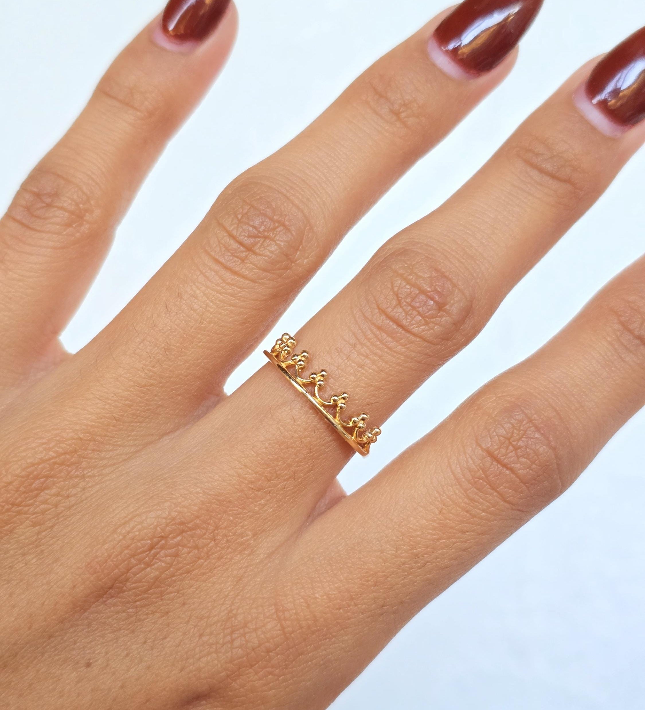 Solid 14k Gold Stackable Crown Ring