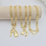 Solid 14k Gold Charm Bracelets - Heart Charm - Moon & Star - Key lock - For Her - Bismarck Bracelets