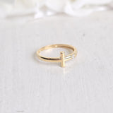 Dainty 14k Gold Cross Ring - CZ - Minimalist & Elegant - Modern Fine Gold Jewelry - Perfect Gift For Her