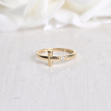 Dainty 14k Gold Cross Ring - CZ - Minimalist & Elegant - Modern Fine Gold Jewelry - Perfect Gift For Her