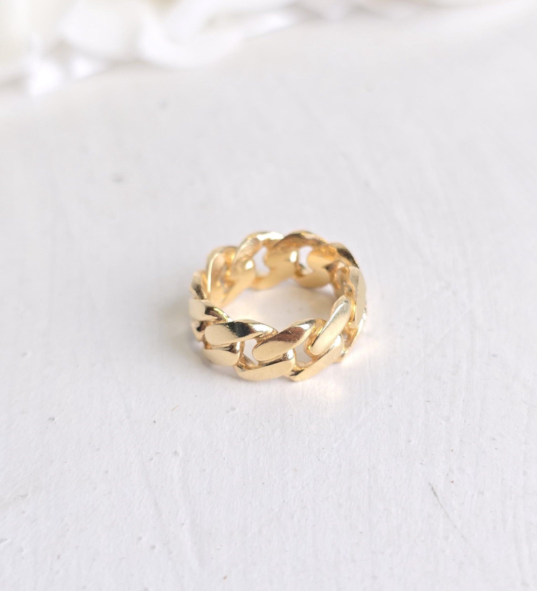 Solid 14k Gold Heavy Curb Ring - Thick Ring - Unisex - 8.2mm - Shiny & Everlasting