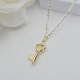 14k Gold Puffed Key Charm Necklace - Cable Necklace - Shiny & Everlasting - For Her - Fine Jewelry