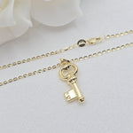 14k Gold Puffed Key Charm Necklace - Cable Necklace - Shiny & Everlasting - For Her - Fine Jewelry