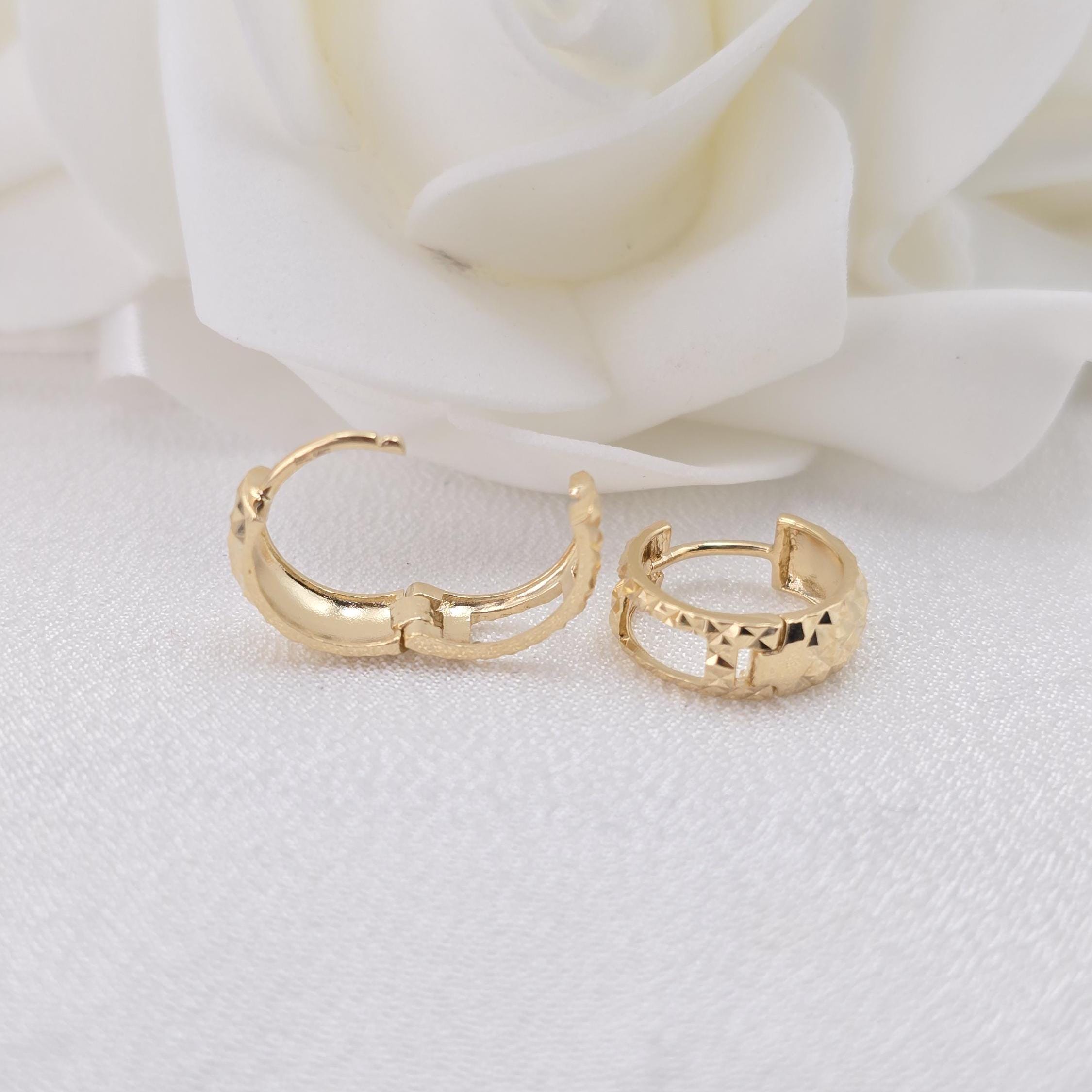 Shiny Solid 14k Gold Diamond Cut Huggies Earrings , Sparkling and Modern, Fine Jewelry For Her