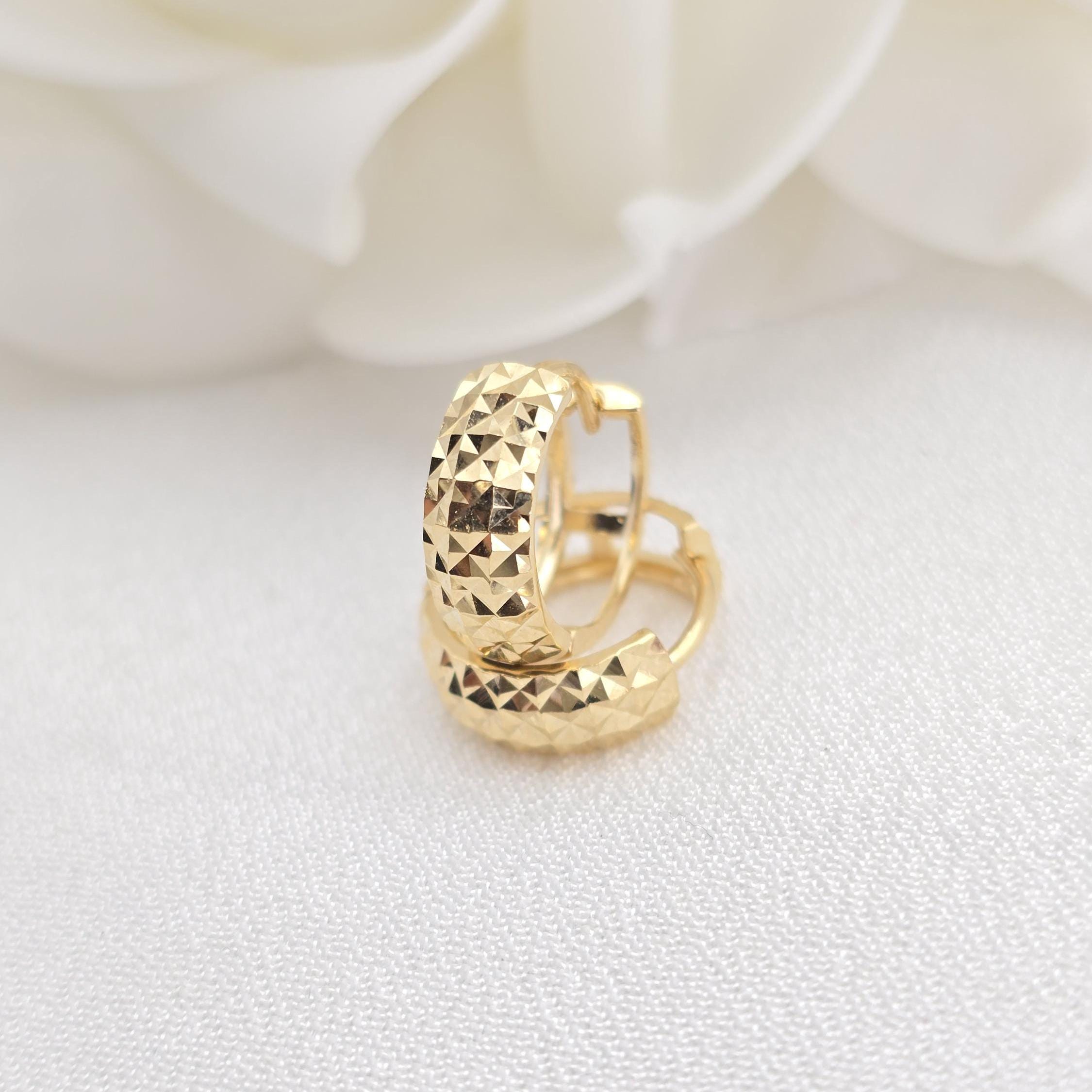 Shiny Solid 14k Gold Diamond Cut Huggies Earrings , Sparkling and Modern, Fine Jewelry For Her