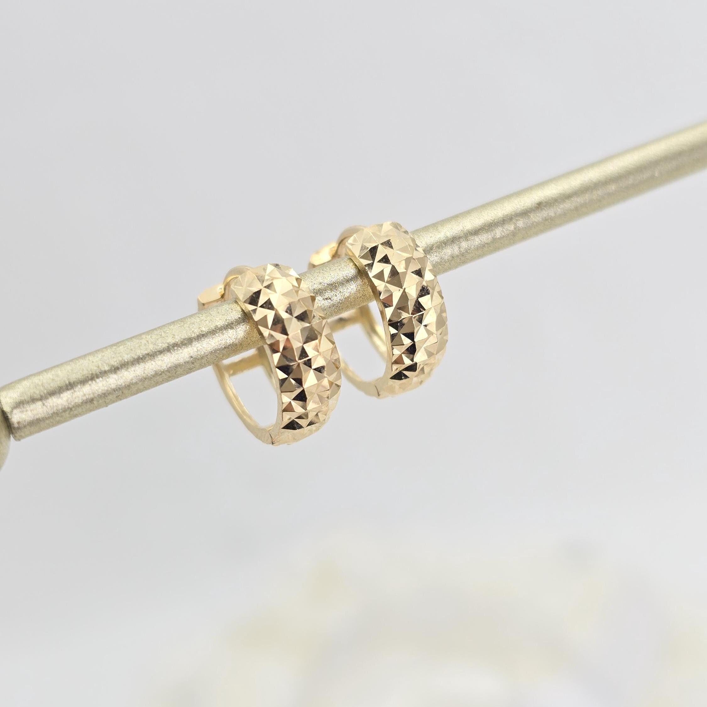 Shiny Solid 14k Gold Diamond Cut Huggies Earrings , Sparkling and Modern, Fine Jewelry For Her
