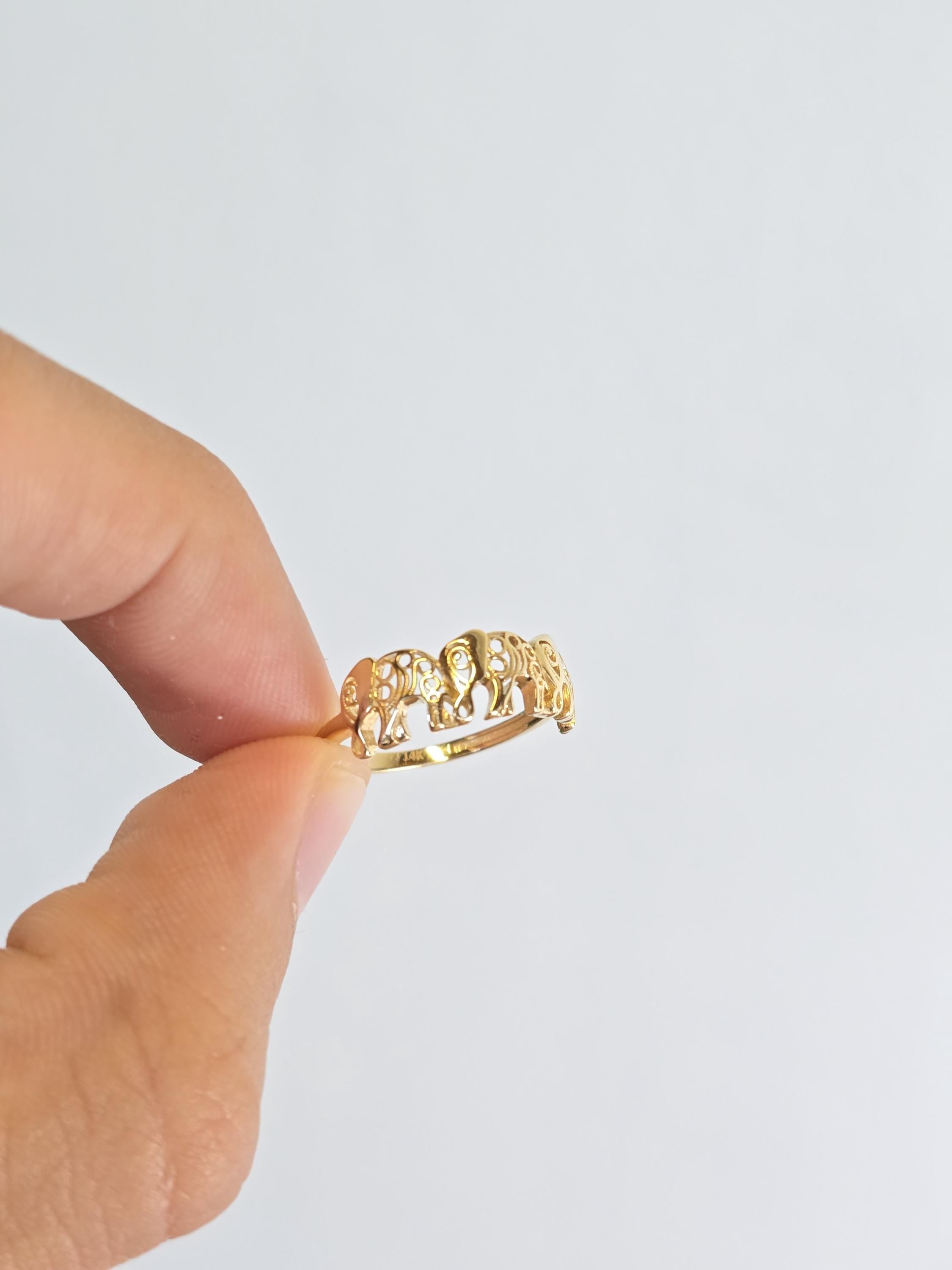Solid 14k Gold Elephants Ring - Polished Gold - Fine Jewelry - Elegant & Everlasting Gift -
