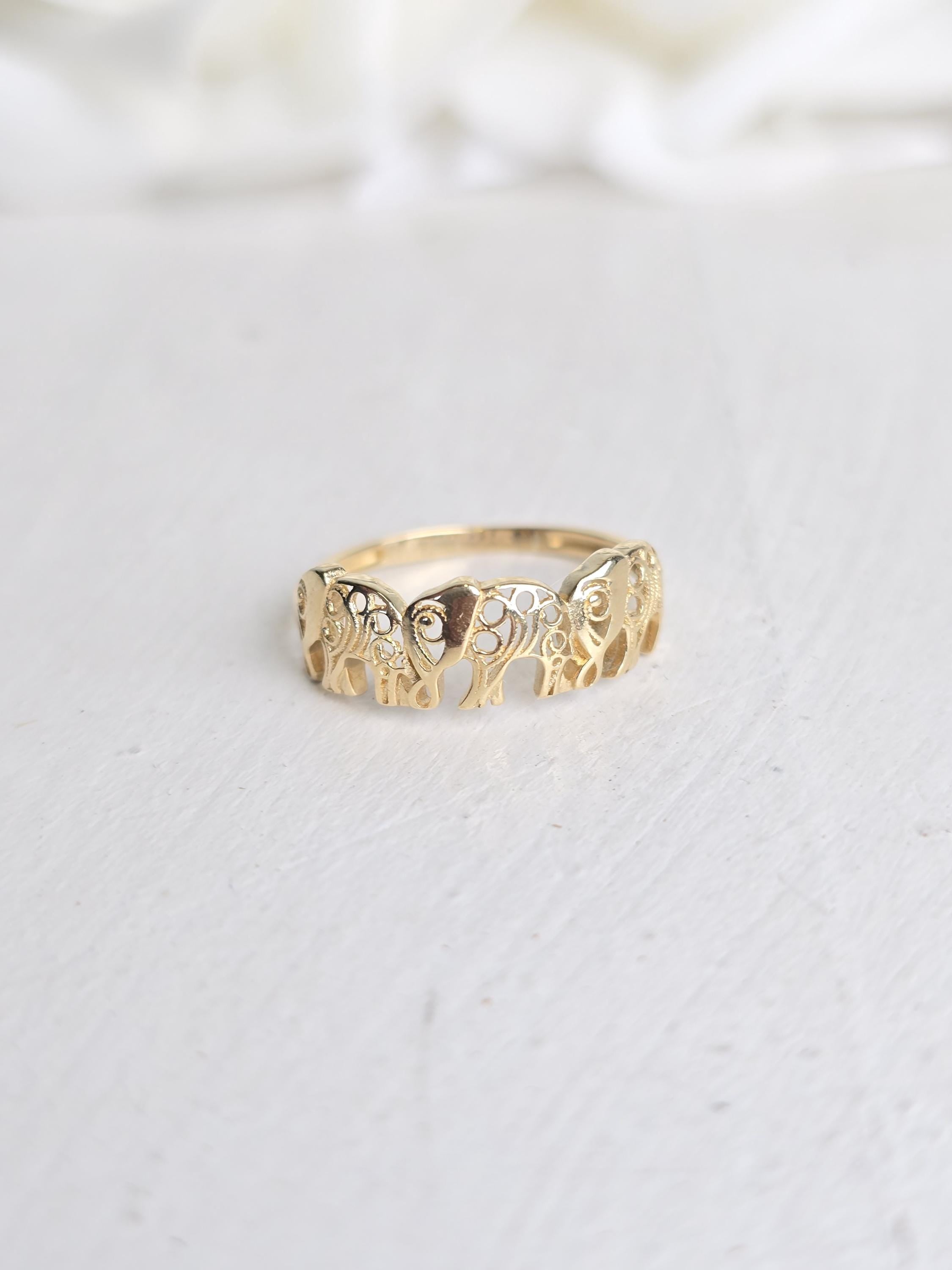 Solid 14k Gold Elephants Ring - Polished Gold - Fine Jewelry - Elegant & Everlasting Gift -