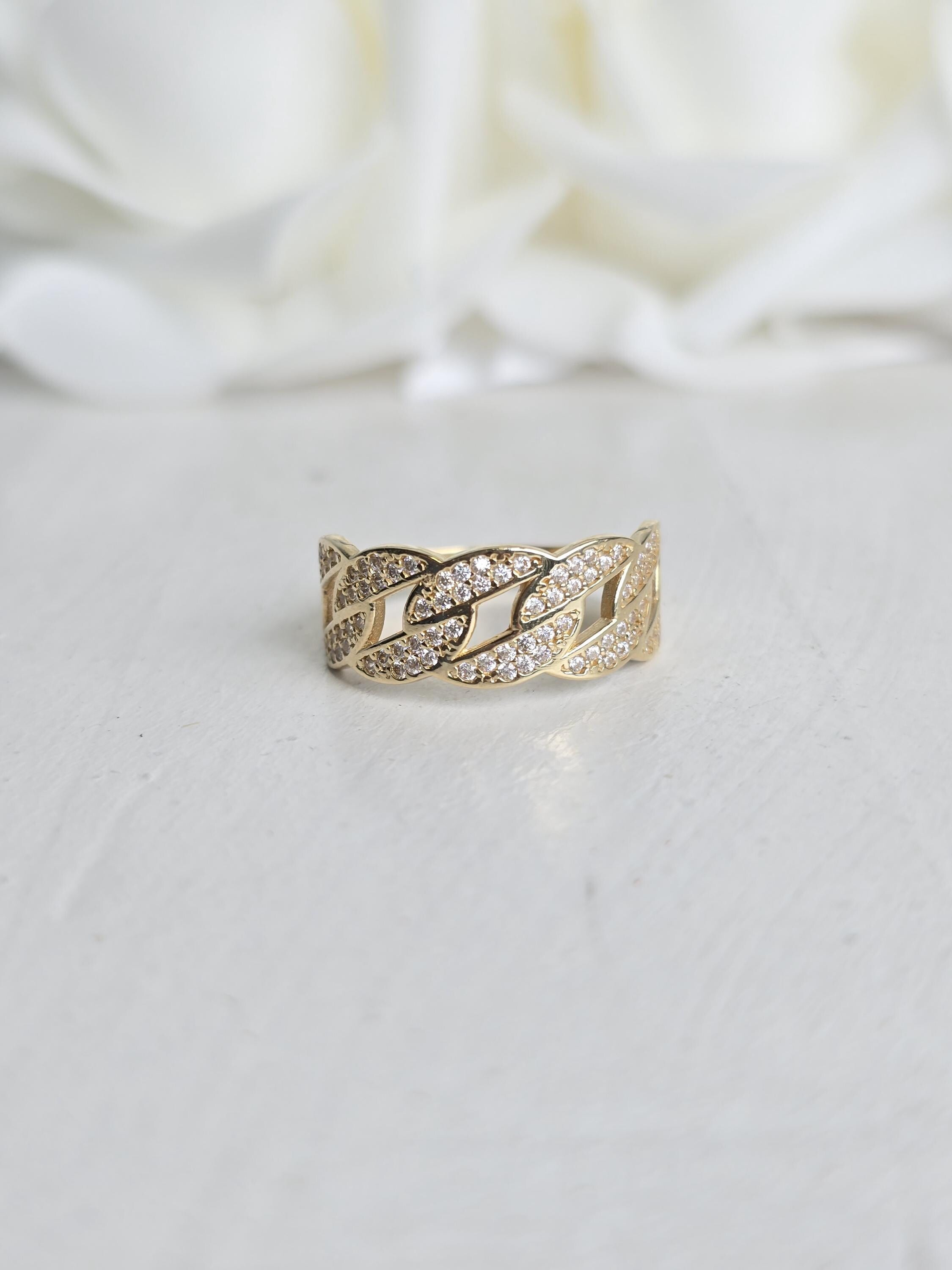 Solid 14k Gold Thick Pave Curb Ring - Statement Ring - Fine Jewelry For Her - CZ - Shiny & Fancy