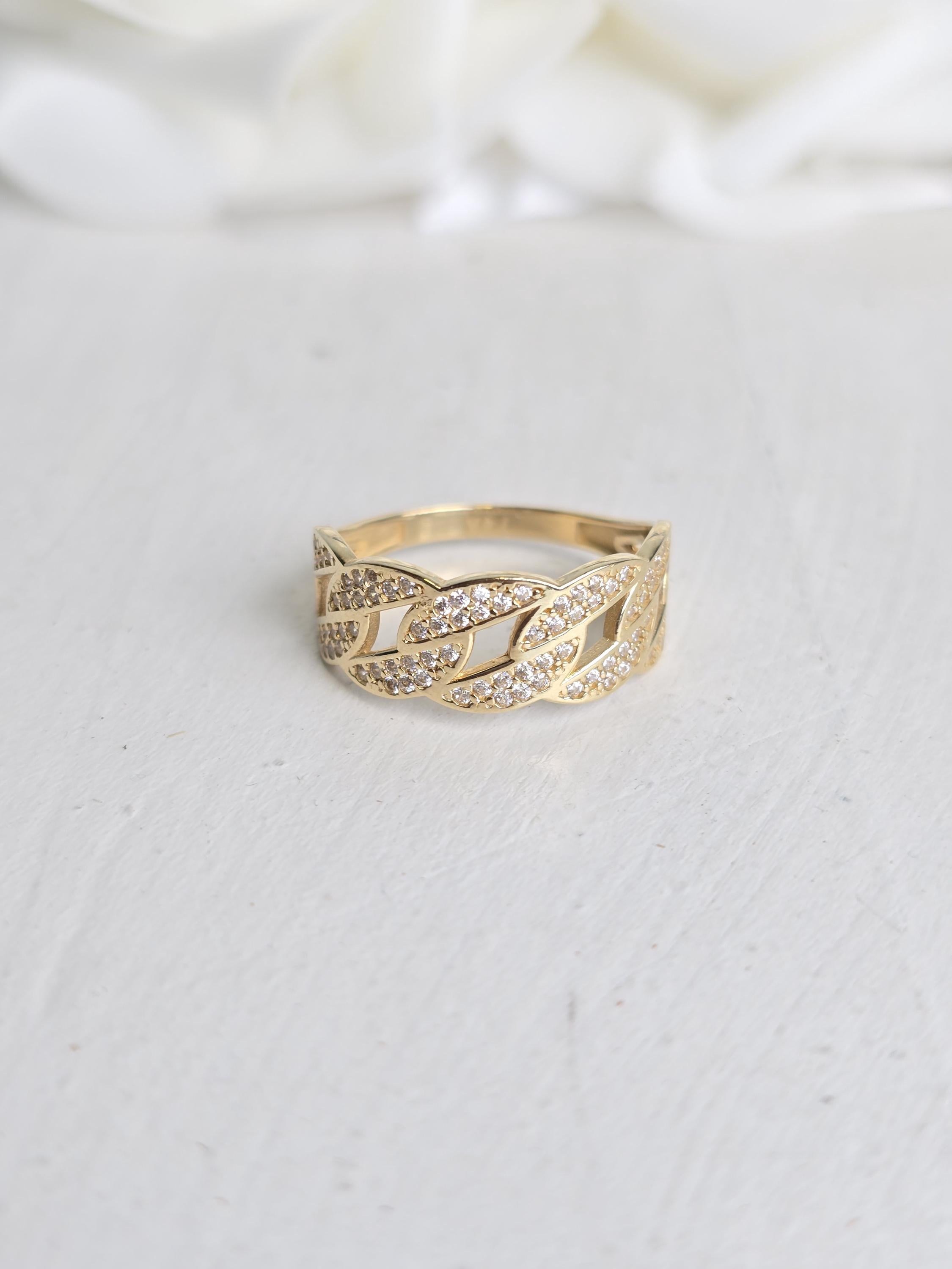 Solid 14k Gold Thick Pave Curb Ring - Statement Ring - Fine Jewelry For Her - CZ - Shiny & Fancy