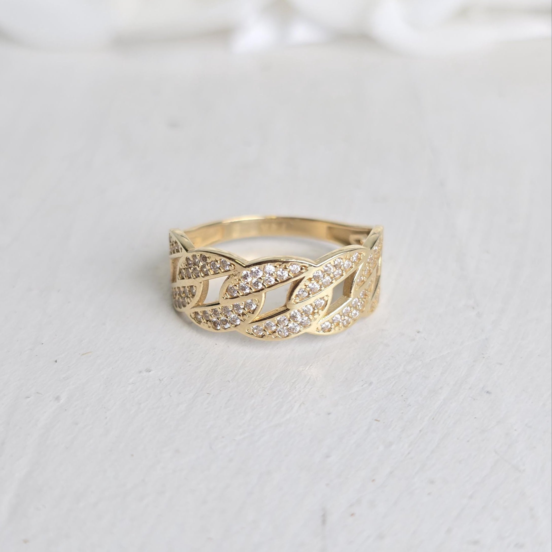 14k Thick Pave Curb Ring