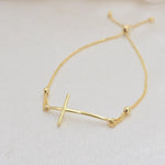 Fully Adjustable 14k Gold Cross Bracelet - 7.5" to 6" - Solid Gold - Elegant & Minimalist - Fine Gold Jewelry