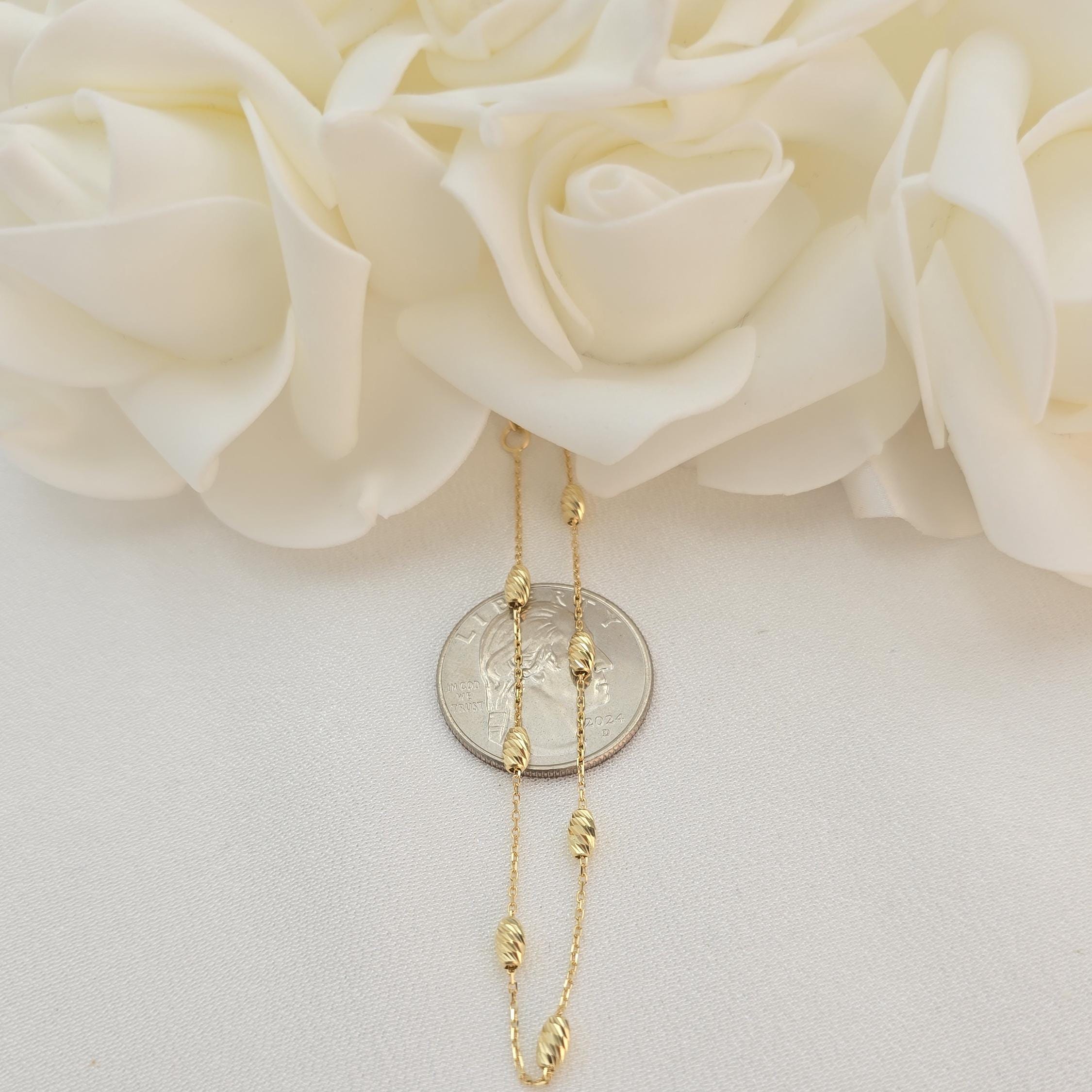 Dainty 14k Gold Diamond Cut Beads Bracelet - 7 inches - Perfect Gift For Her