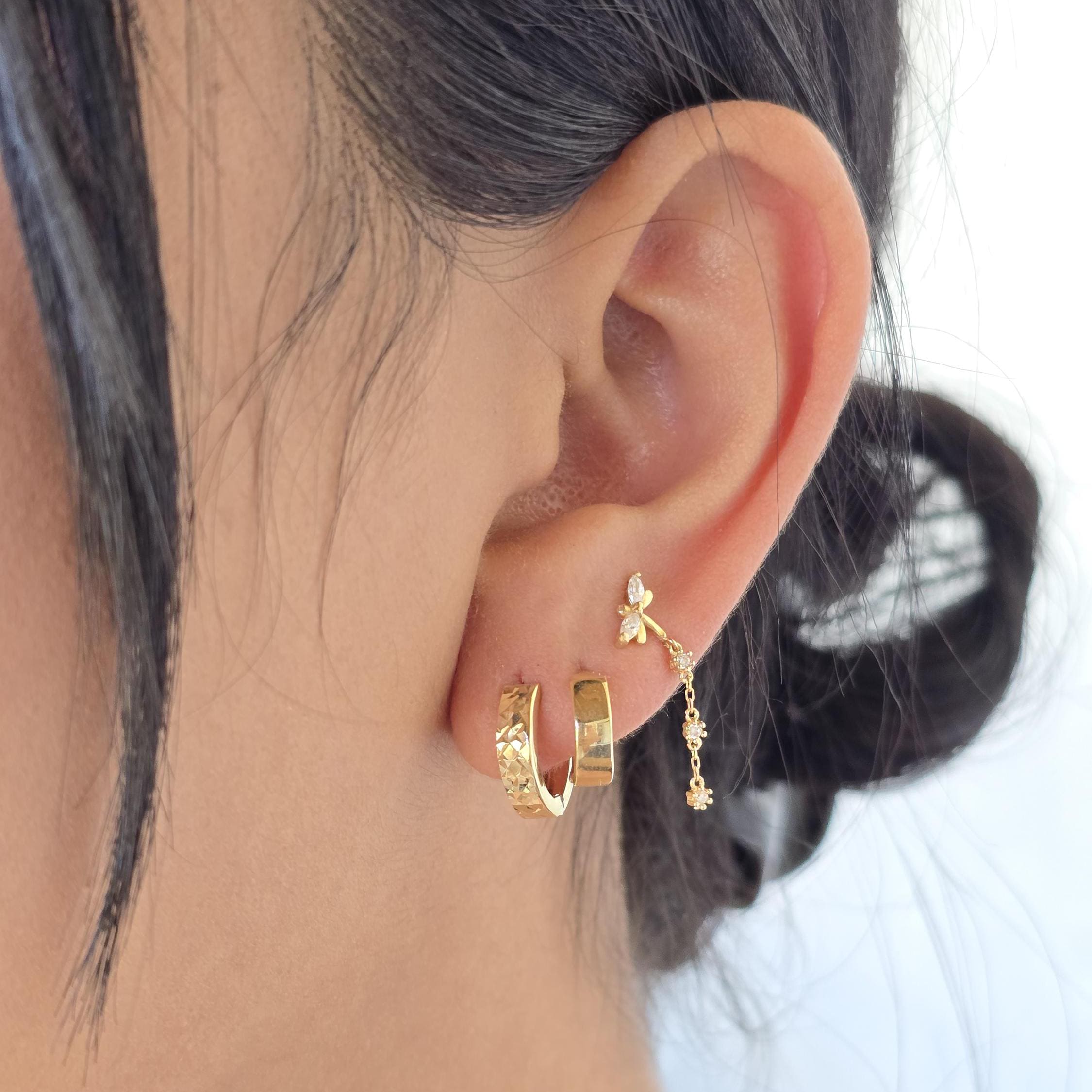 Dainty 14k Gold Diamond Cut Huggie Earrings - 12mm & 3.2mm Thick