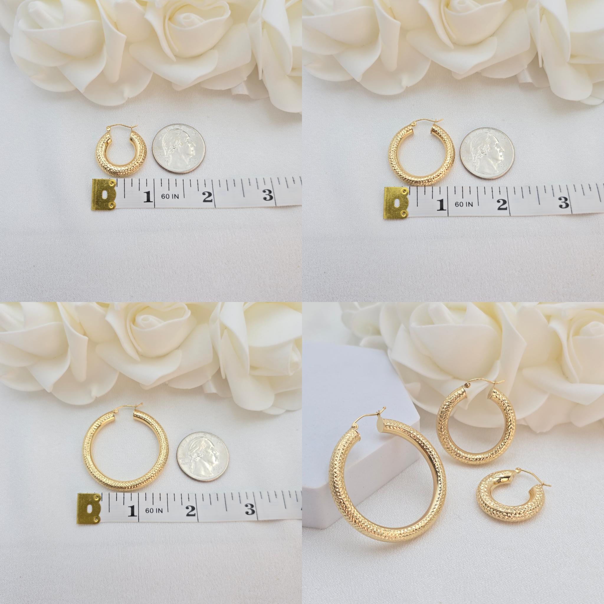 Chunky 14k Gold Fully Diamond Cut 4.8MM Thick Hoop Earrings - 22MM - 29MM - 40MM - - Extra Shiny - Gift For Her