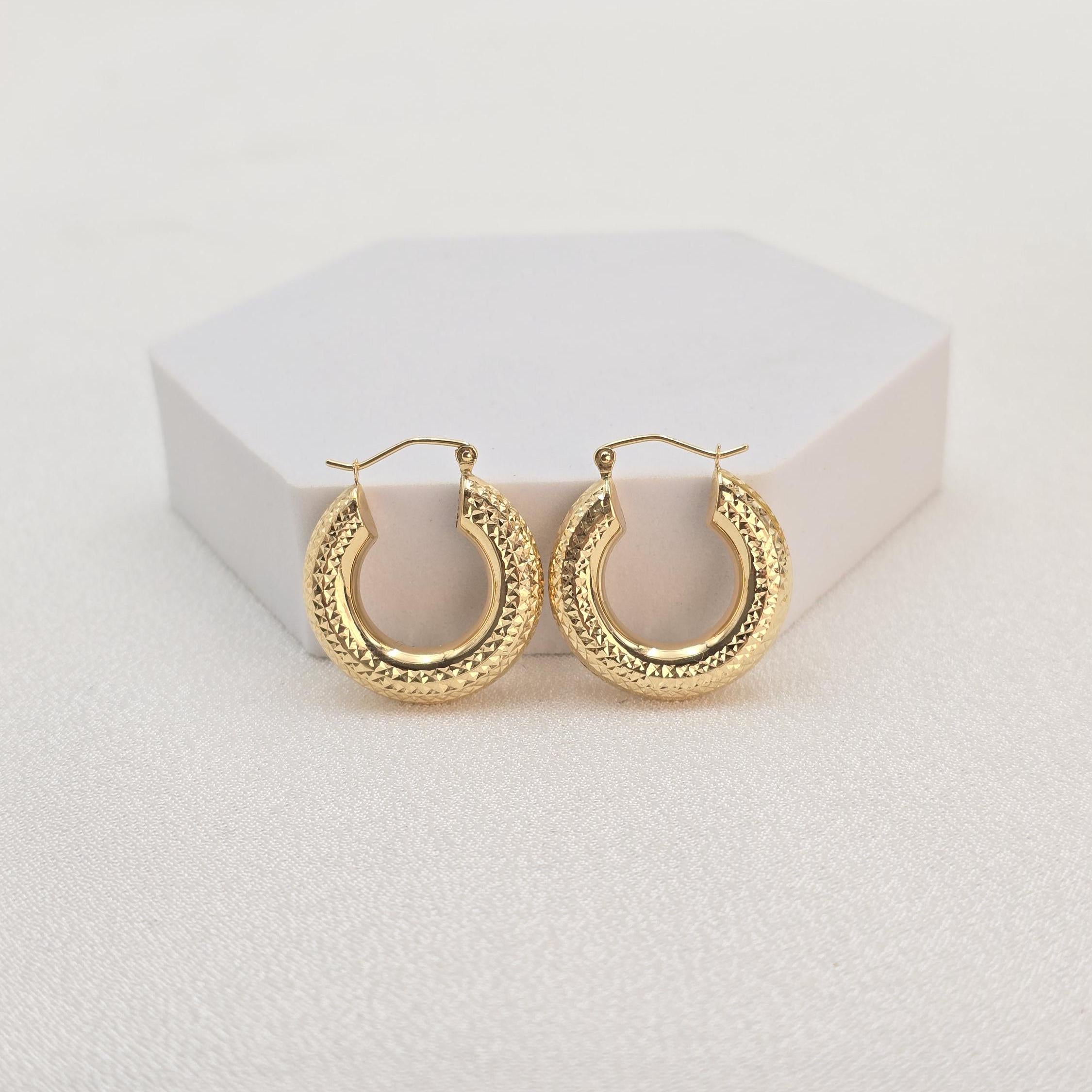 Chunky 14k Gold Fully Diamond Cut 4.8MM Thick Hoop Earrings - 22MM - 29MM - 40MM - - Extra Shiny - Gift For Her
