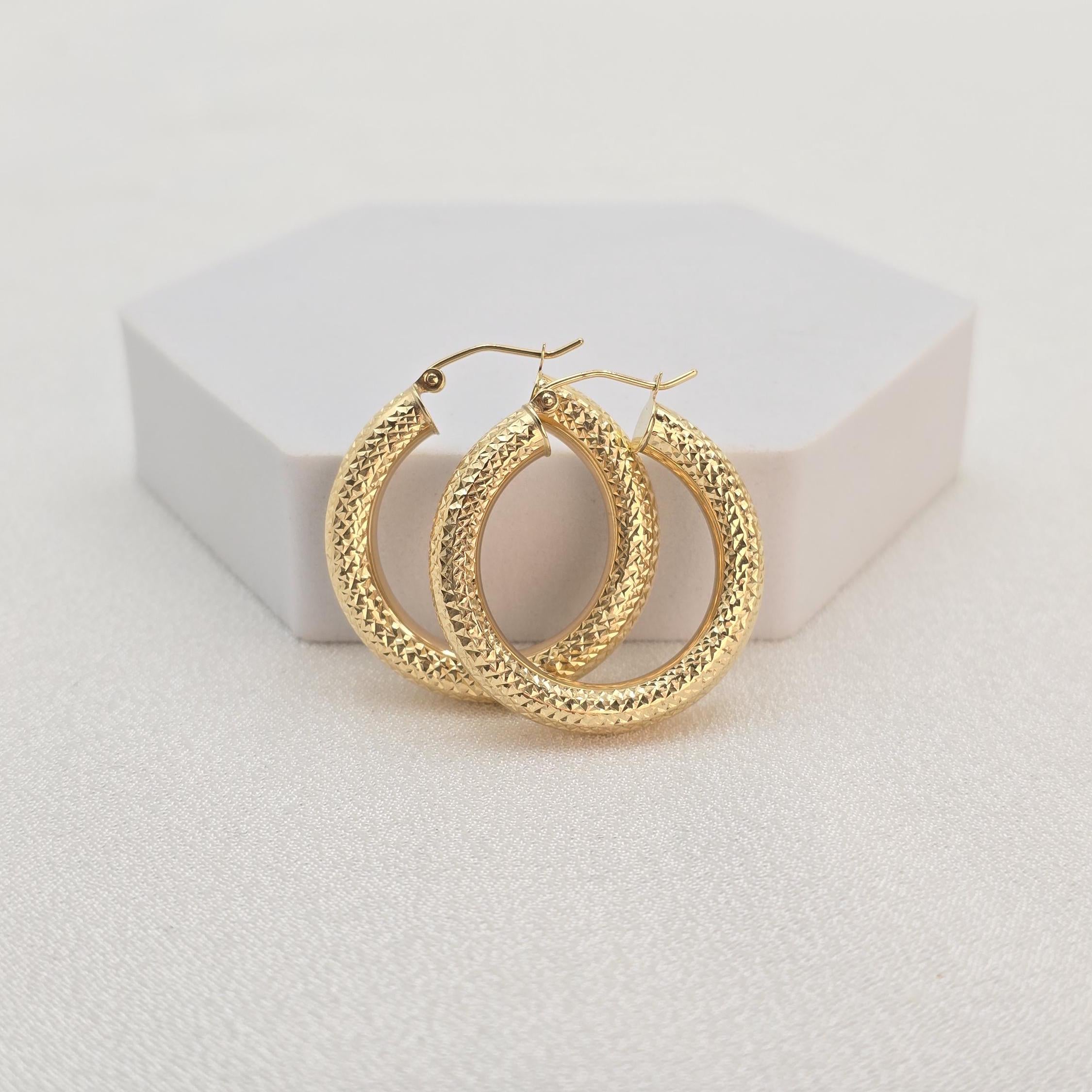 Chunky 14k Gold Fully Diamond Cut 4.8MM Thick Hoop Earrings - 22MM - 29MM - 40MM - - Extra Shiny - Gift For Her