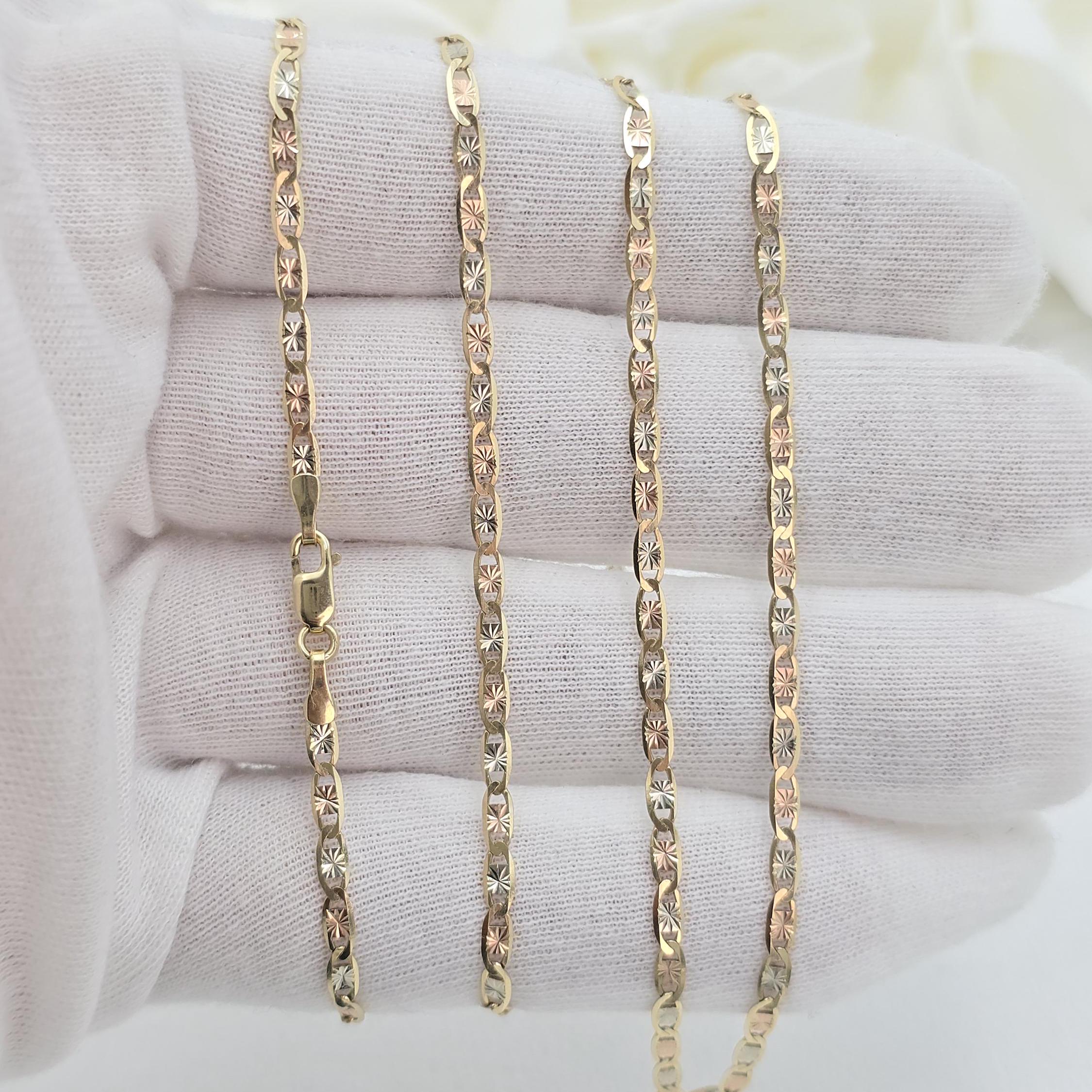 Solid 14k Gold Valentino Star Tricolor Chain - 2.5mm - 3.3mm