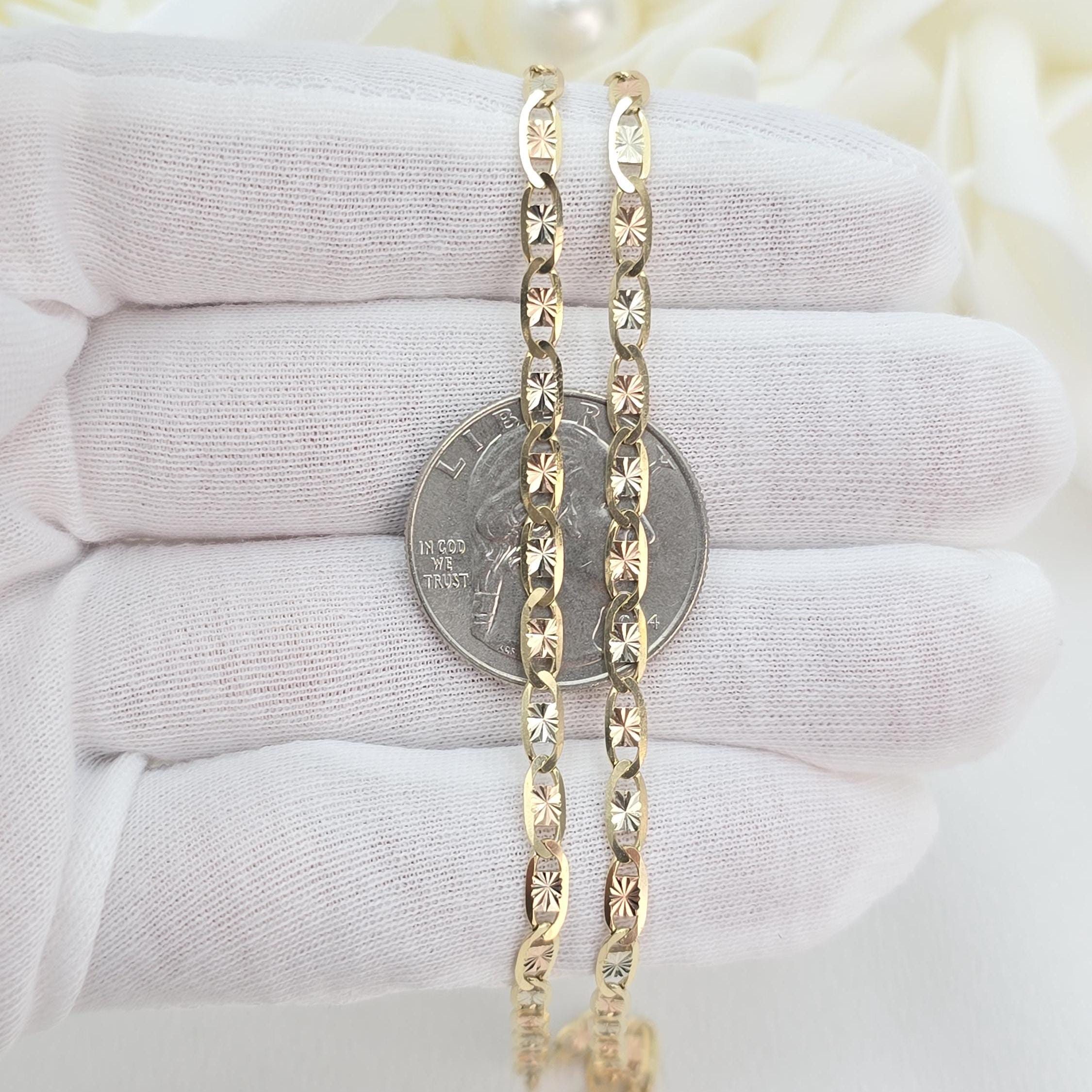 Solid 14k Gold Valentino Star Tricolor Chain - 2.5mm - 3.3mm