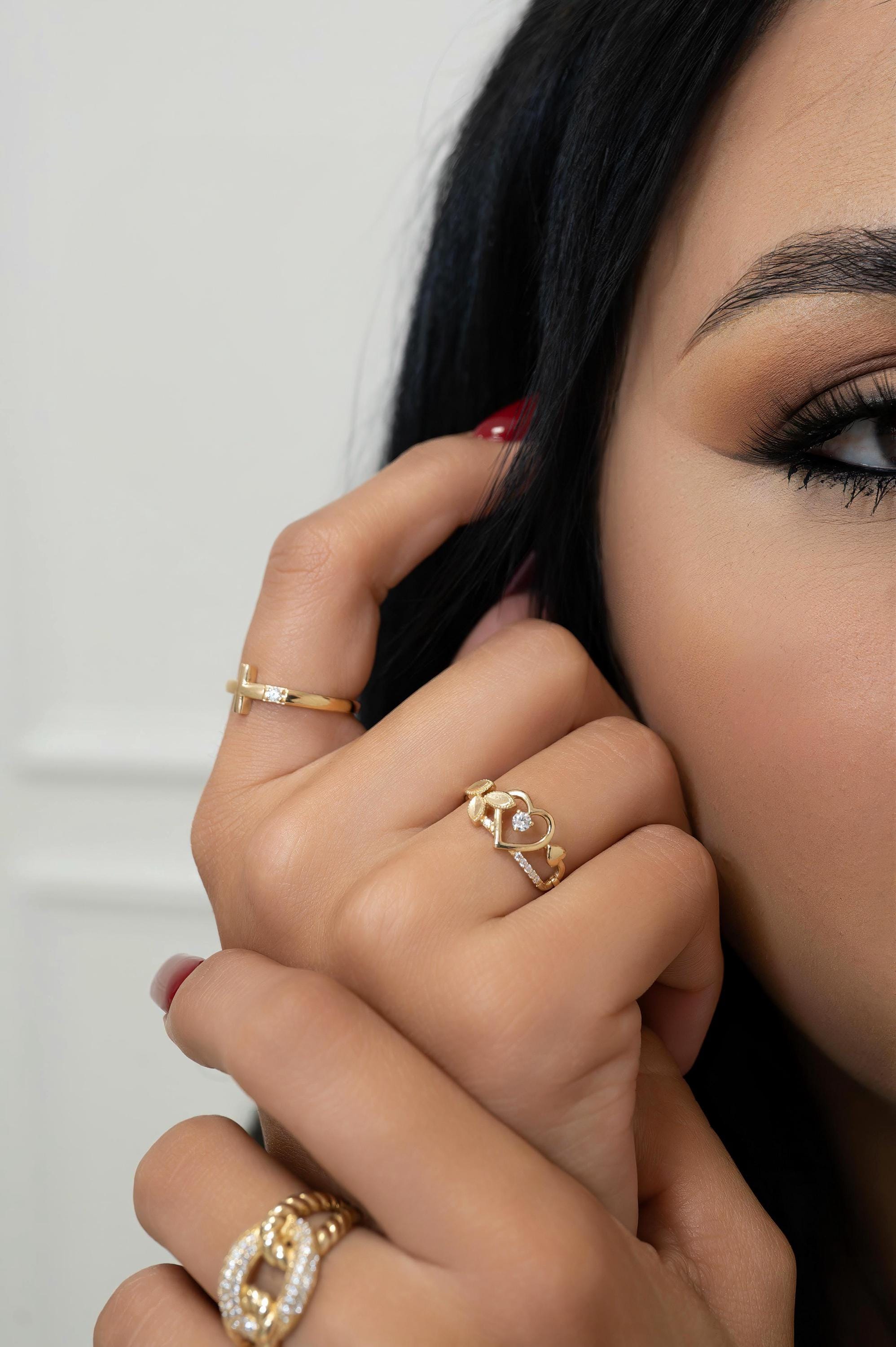 14k Heart and Flower Ring