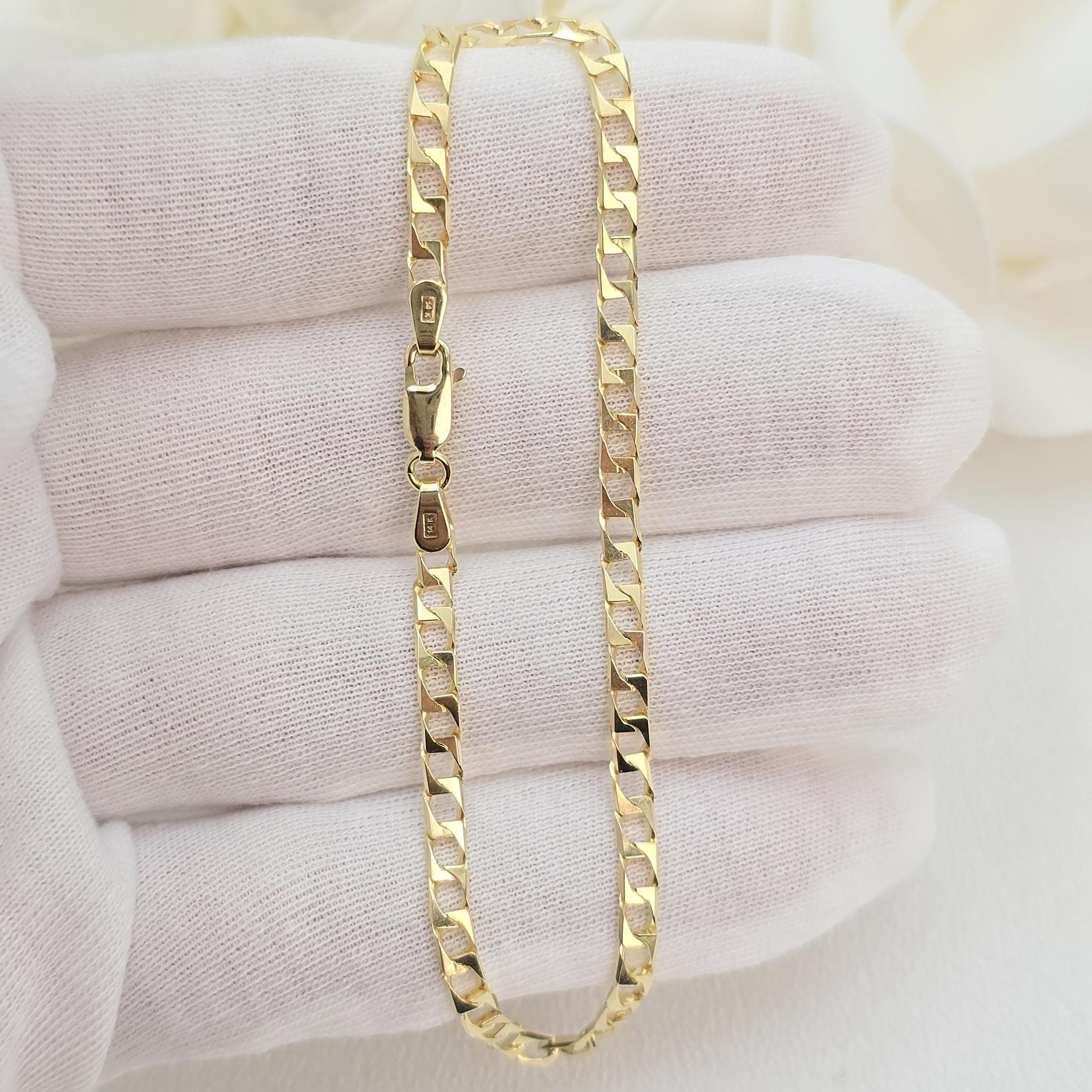 Fully Solid 14k Gold Square Curb Bracelet - 3.2mm - Unisex - Elegant & Timeless