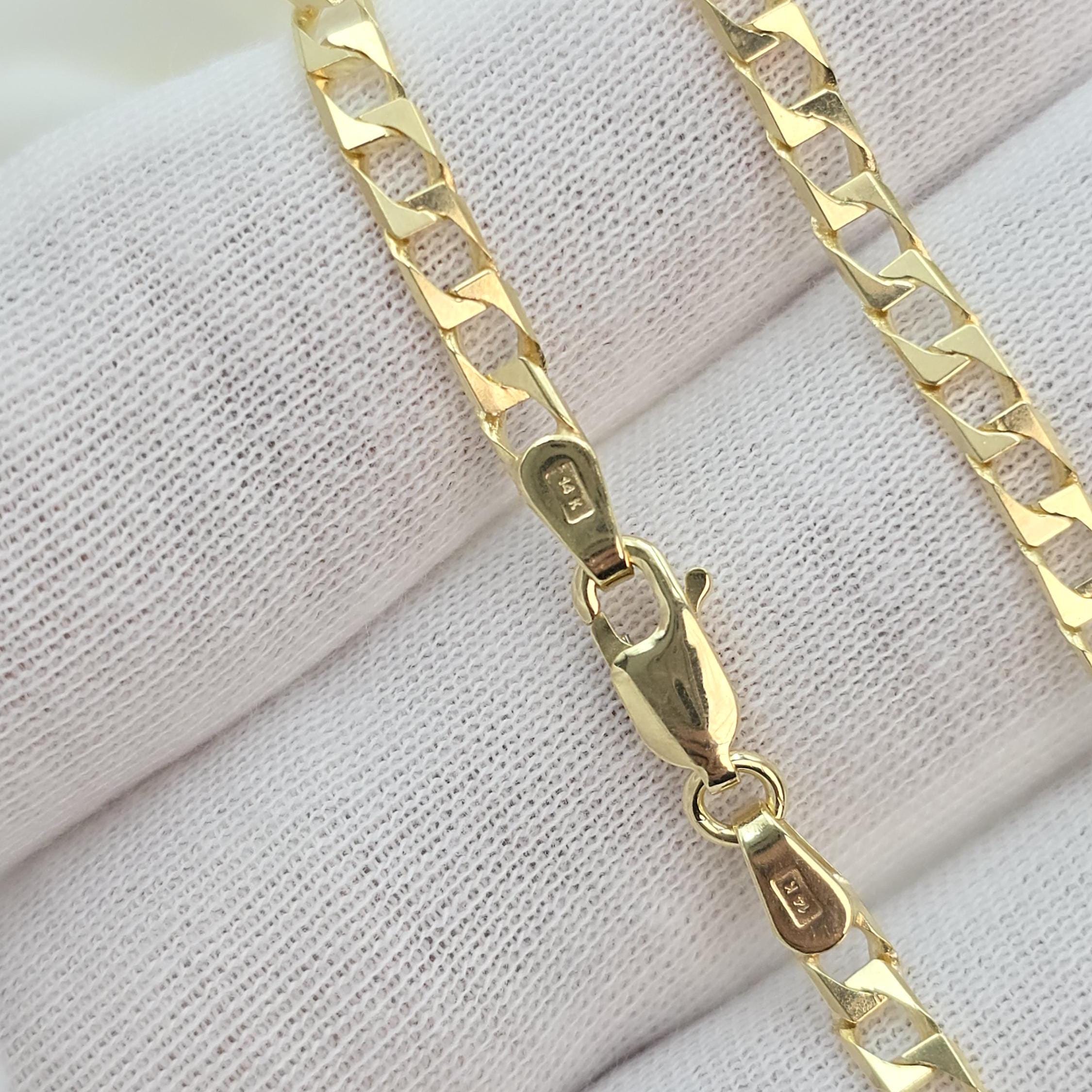 Fully Solid 14k Gold Square Curb Bracelet - 3.2mm - Unisex - Elegant & Timeless