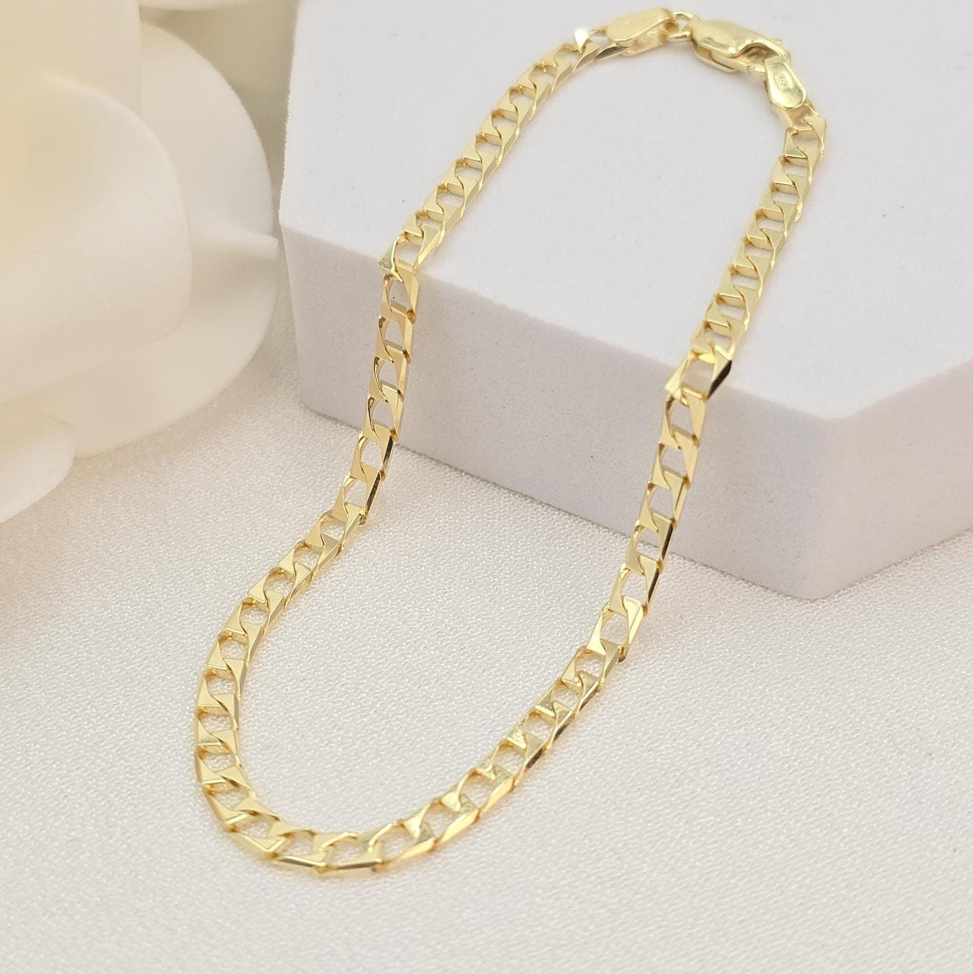 Fully Solid 14k Gold Square Curb Bracelet - 3.2mm - Unisex - Elegant & Timeless