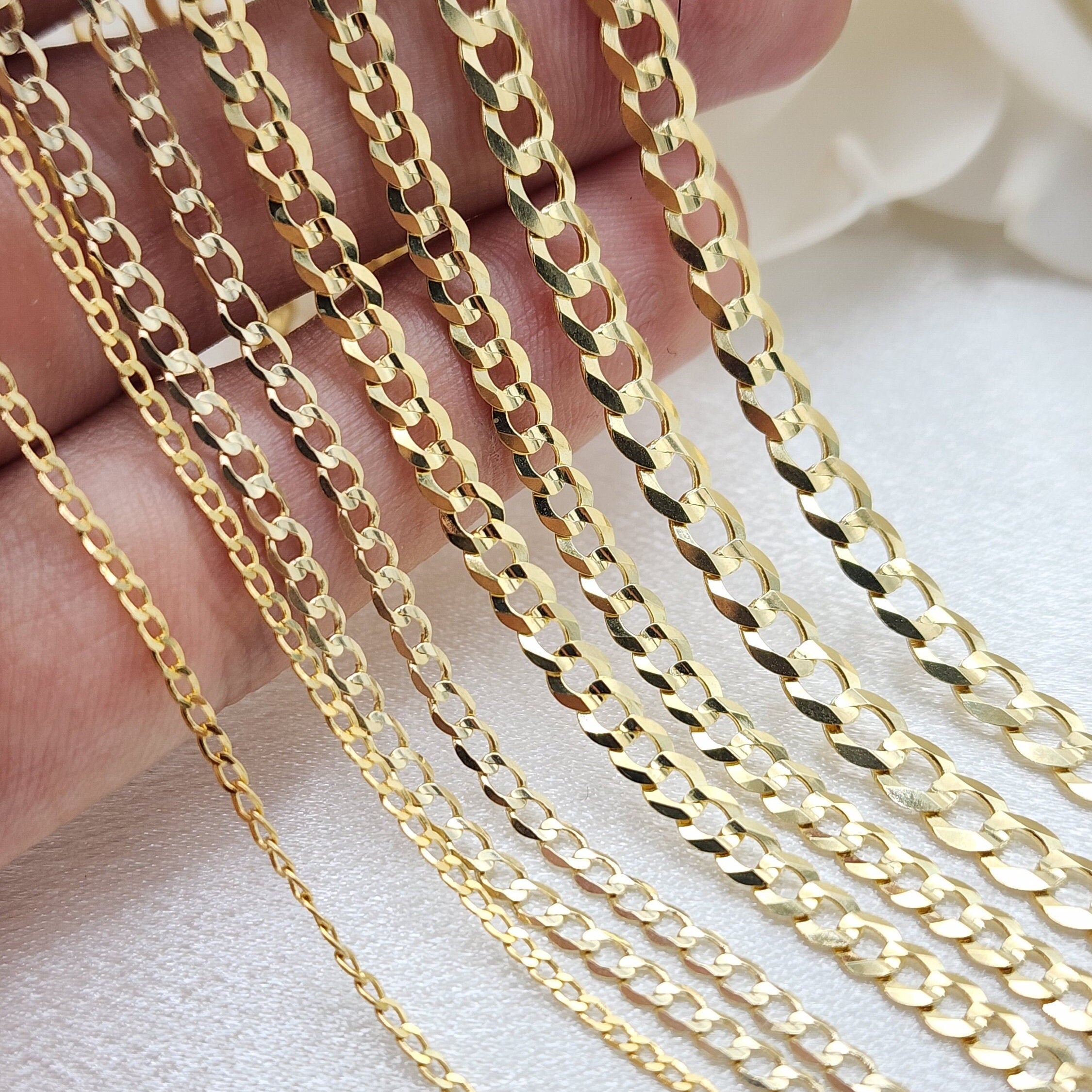 100% Solid 14k Gold Cuban Curb Link Chains - 1.5mm, 2.5mm, 3.9mm, 4.8mm - Men's & Women's