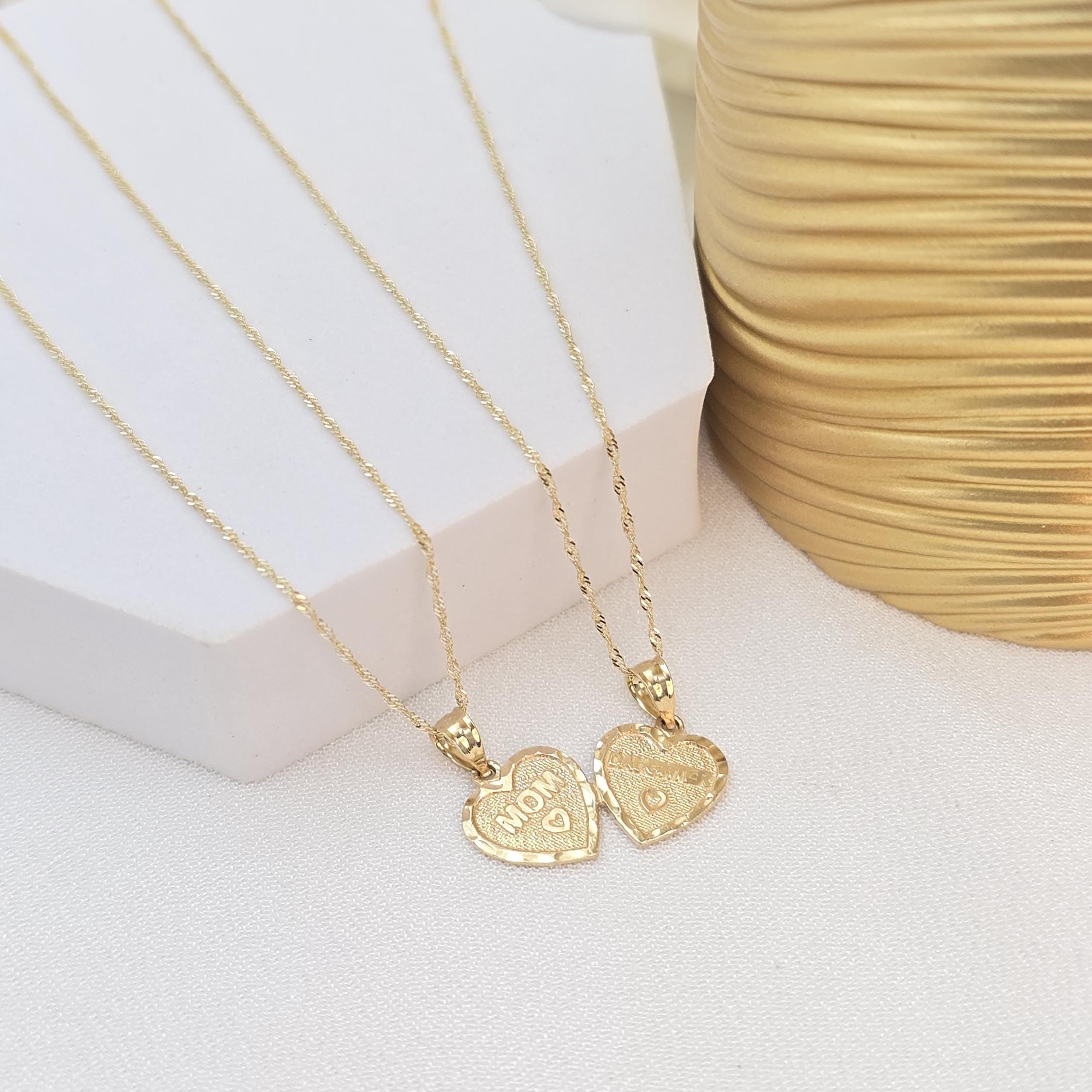 Solid 14k Gold Mom & Daughter Breakable Heart Pendant - 2 for 1 - Perfect Gift - Meaningful Fine Jewelry