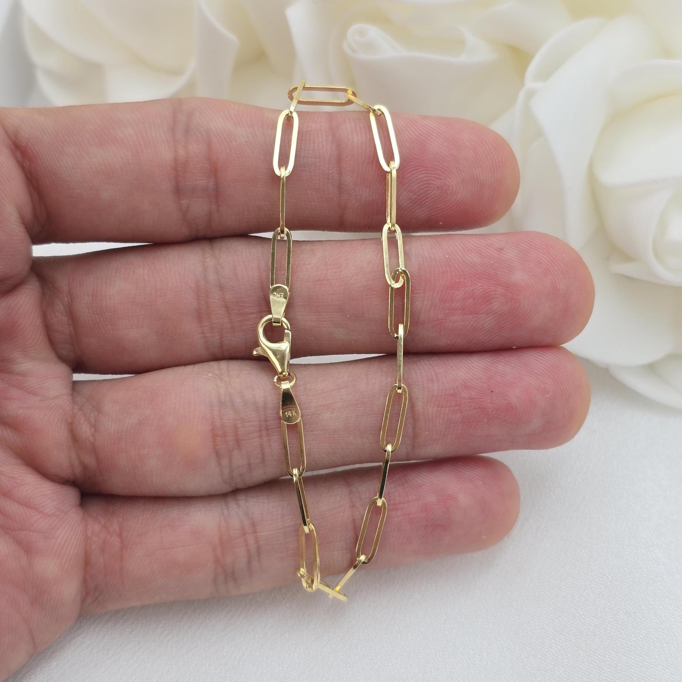 Solid 14k Gold Paperclip Bracelet - 7 Inches - 3MM - Gift For Her - Modern & Elegant - Fine Jewelry
