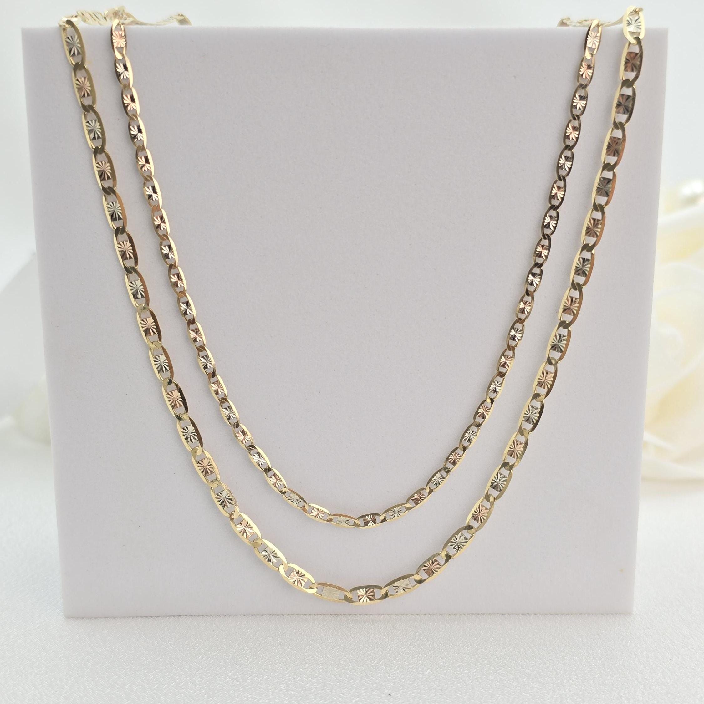 Solid 14k Gold Valentino Star Tricolor Chain - 2.5mm - 3.3mm