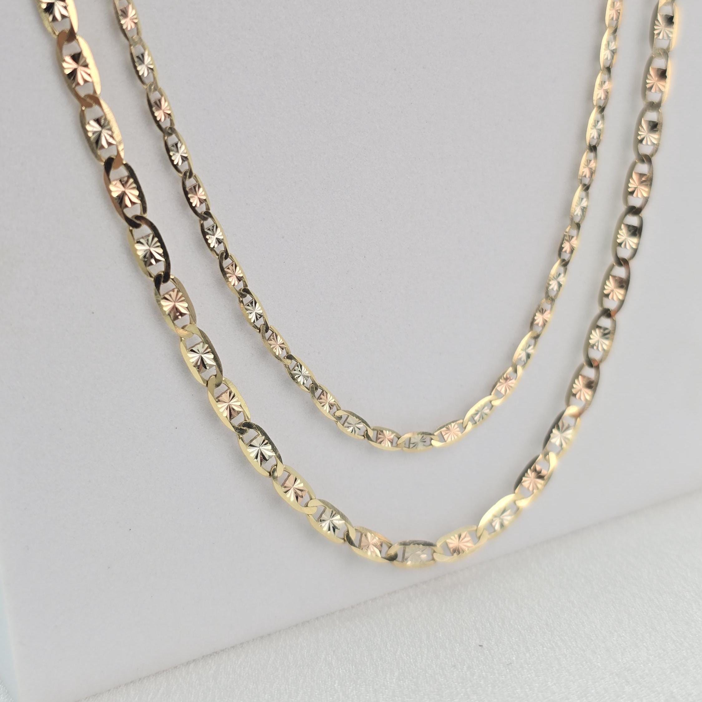 Solid 14k Gold Valentino Star Tricolor Chain - 2.5mm - 3.3mm