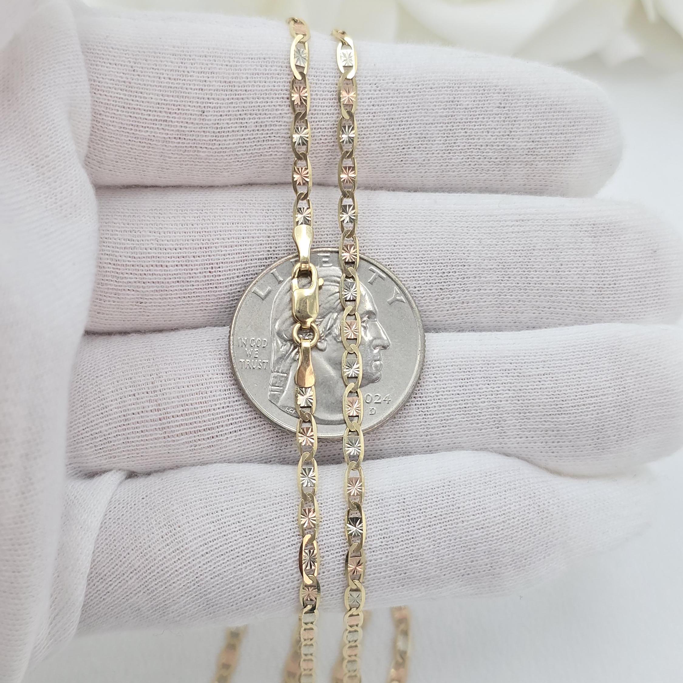 Solid 14k Gold Valentino Star Tricolor Chain - 2.5mm - 3.3mm