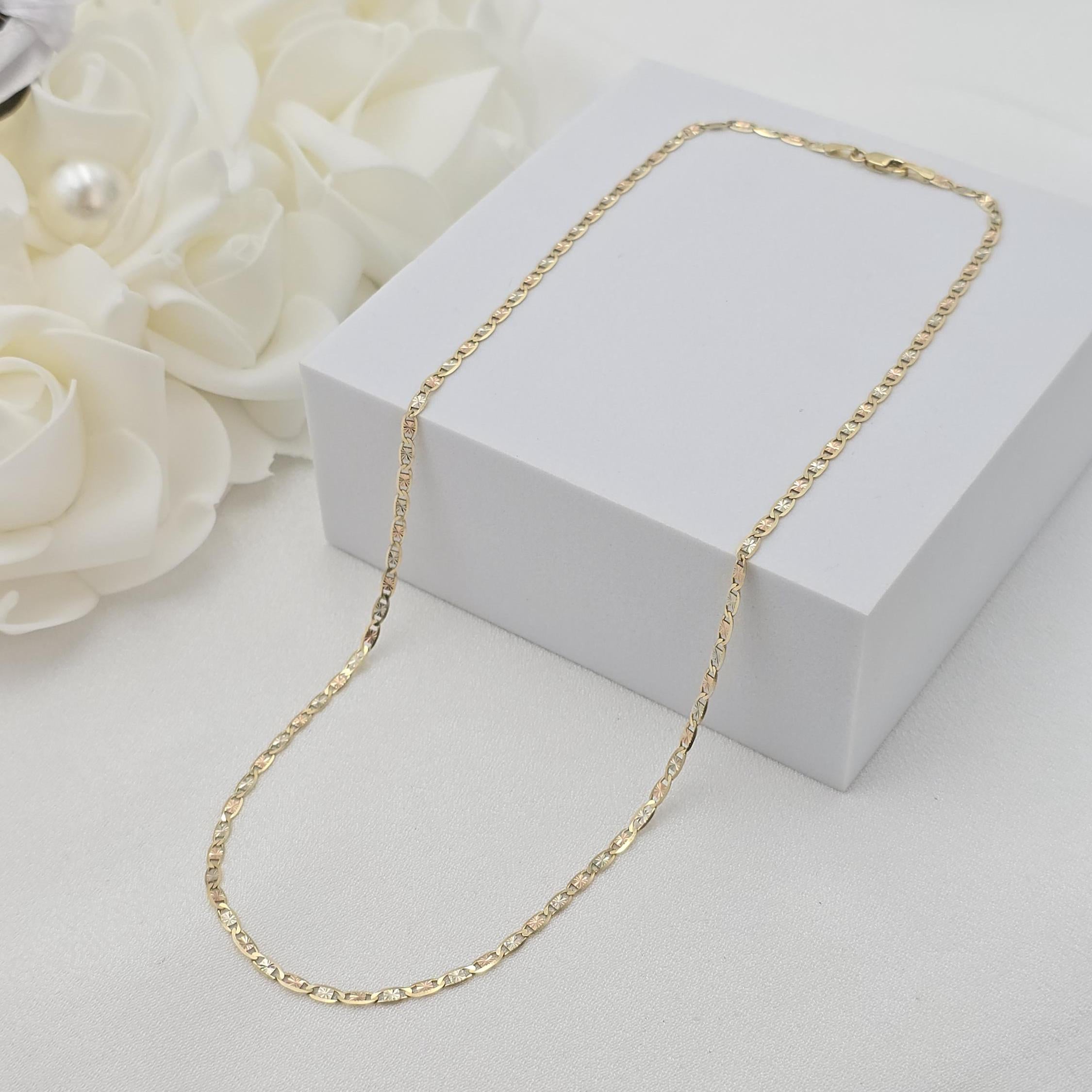 Solid 14k Gold Valentino Star Tricolor Chain - 2.5mm - 3.3mm