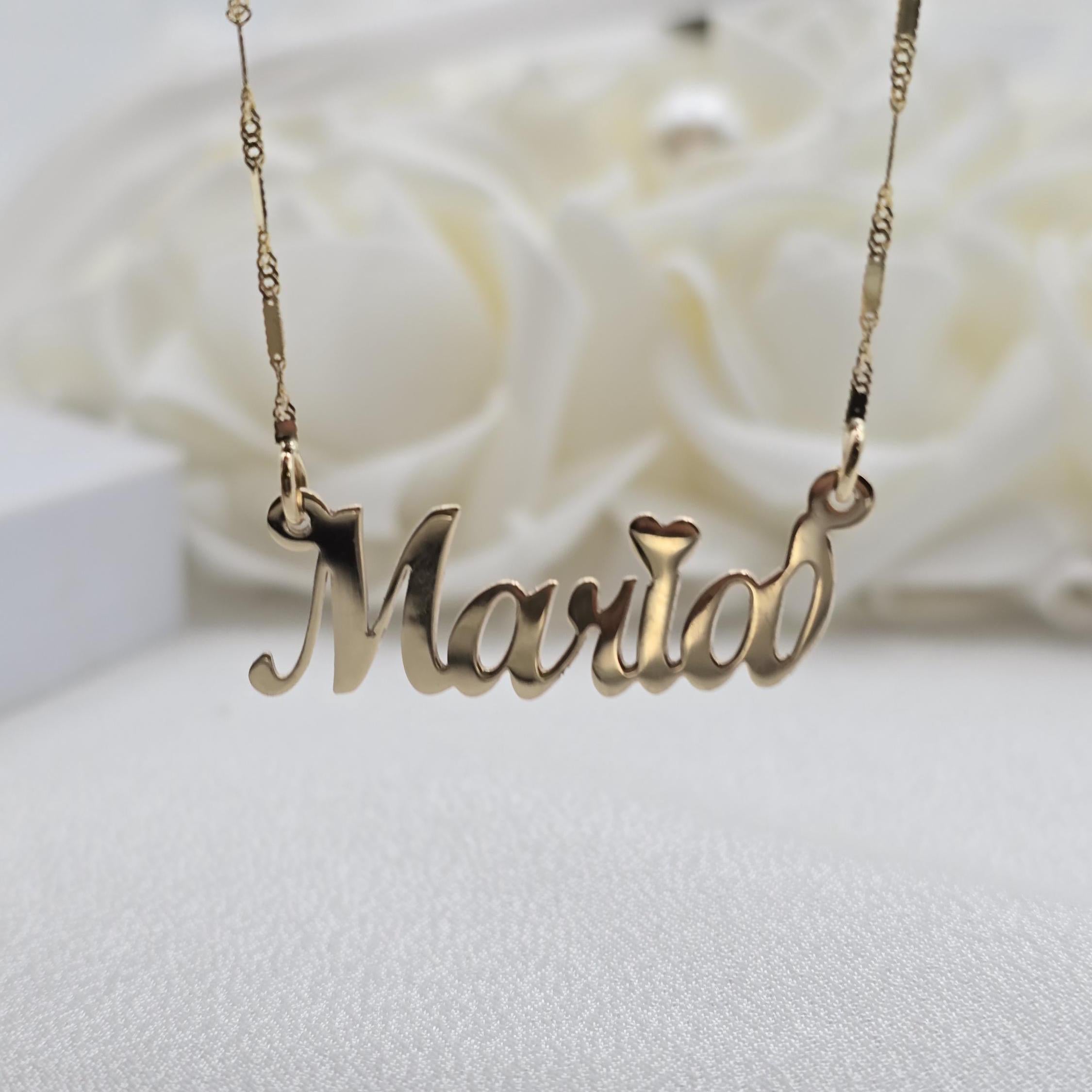 Solid Gold Handmade Nameplate With Heart Pendant