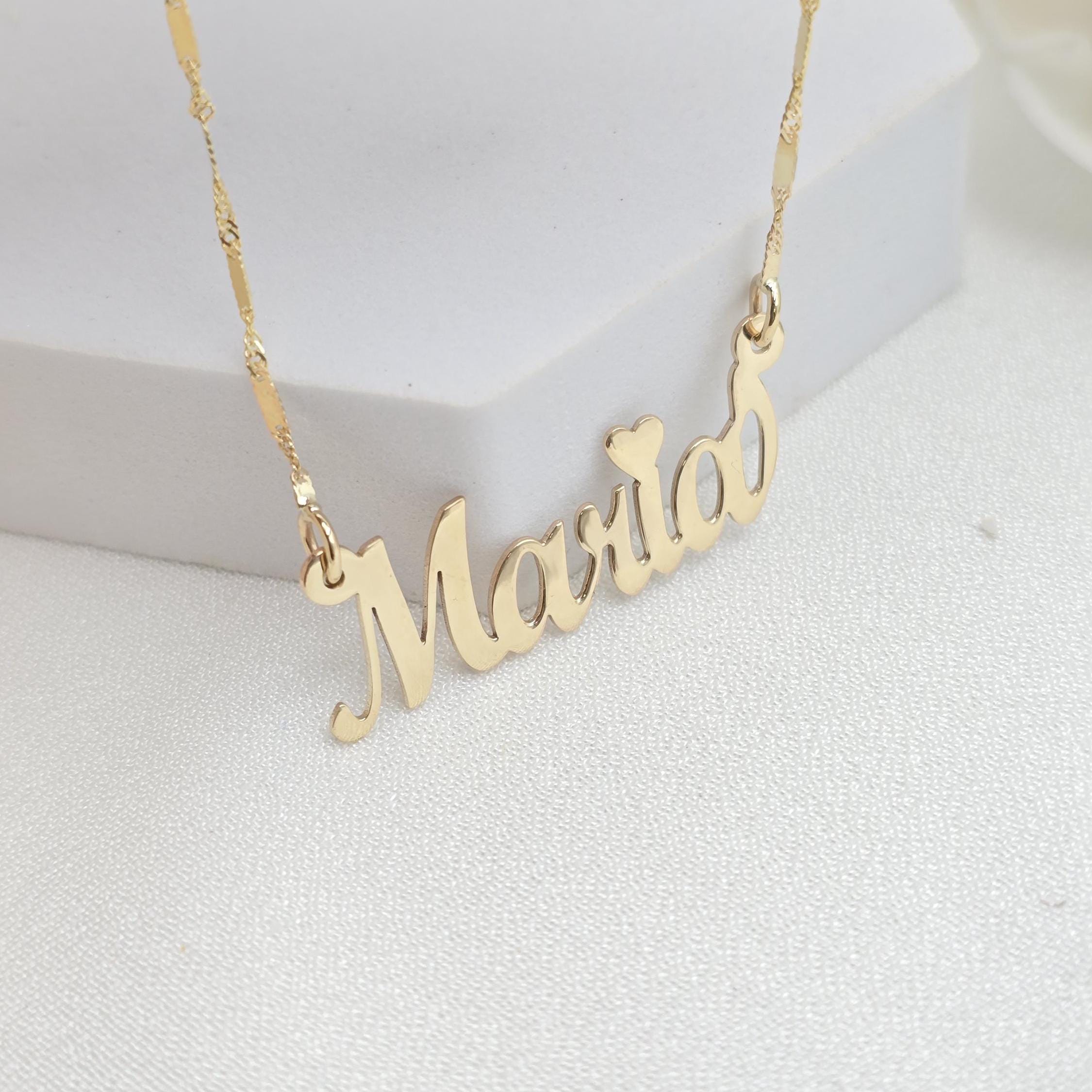 Solid Gold Handmade Nameplate With Heart Pendant