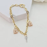 Adorable 14k Gold Rolo Charm Bracelet - Key & Lock - Fine Jewelry For Her - 7 1/2"