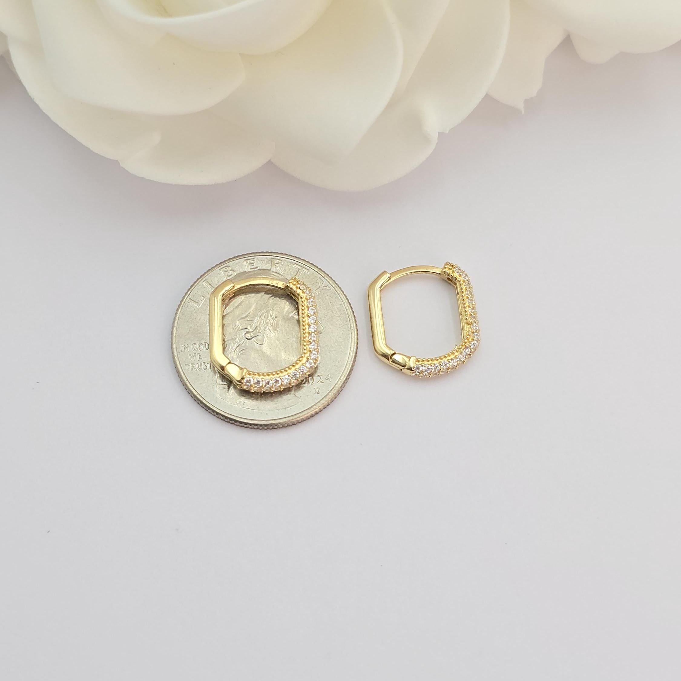 Fancy Pave 14k Gold CZ Huggie Earrings - Shiny & Comfortable - Perfect Gift For Her - Fine Jewelry