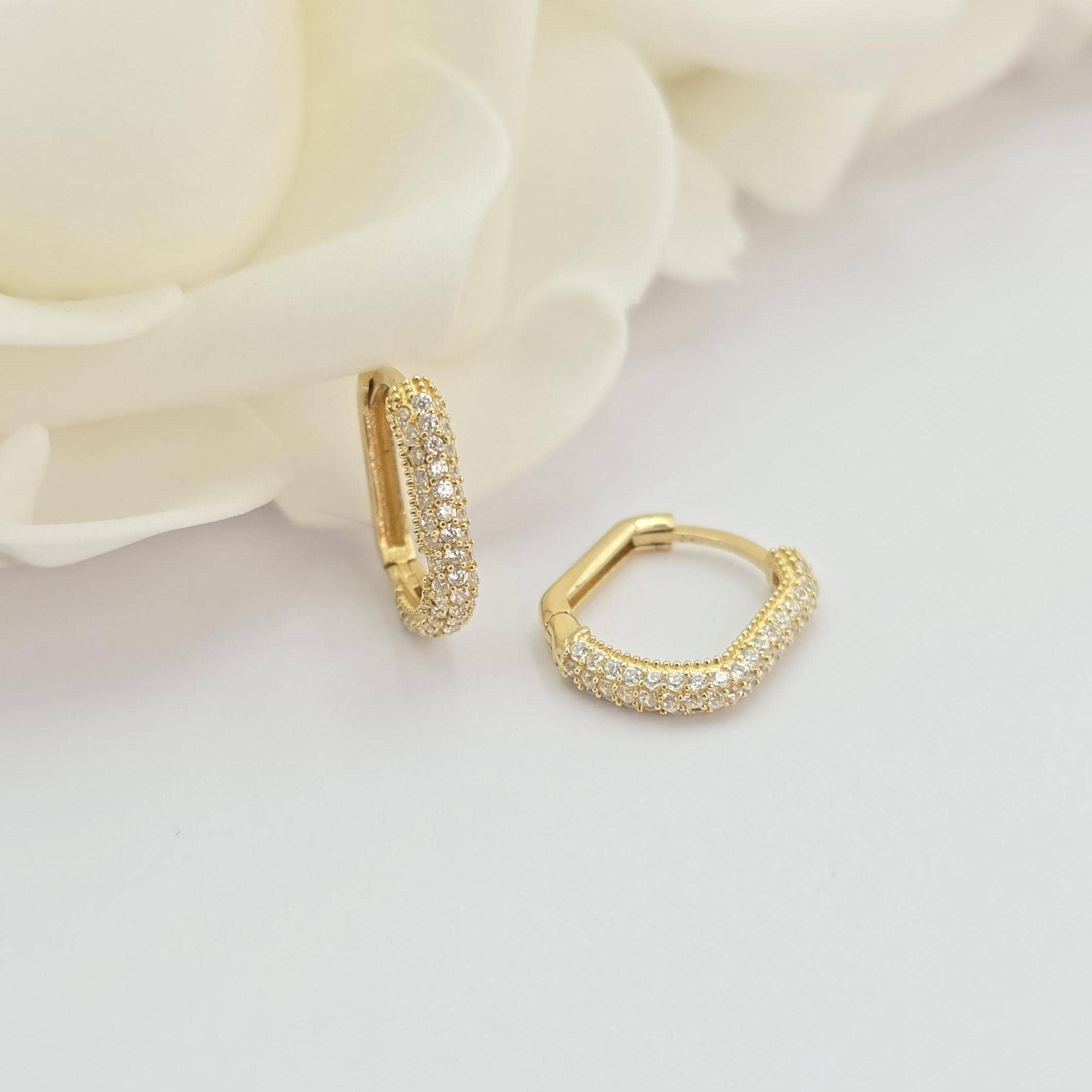 Fancy Pave 14k Gold CZ Huggie Earrings - Shiny & Comfortable - Perfect Gift For Her - Fine Jewelry