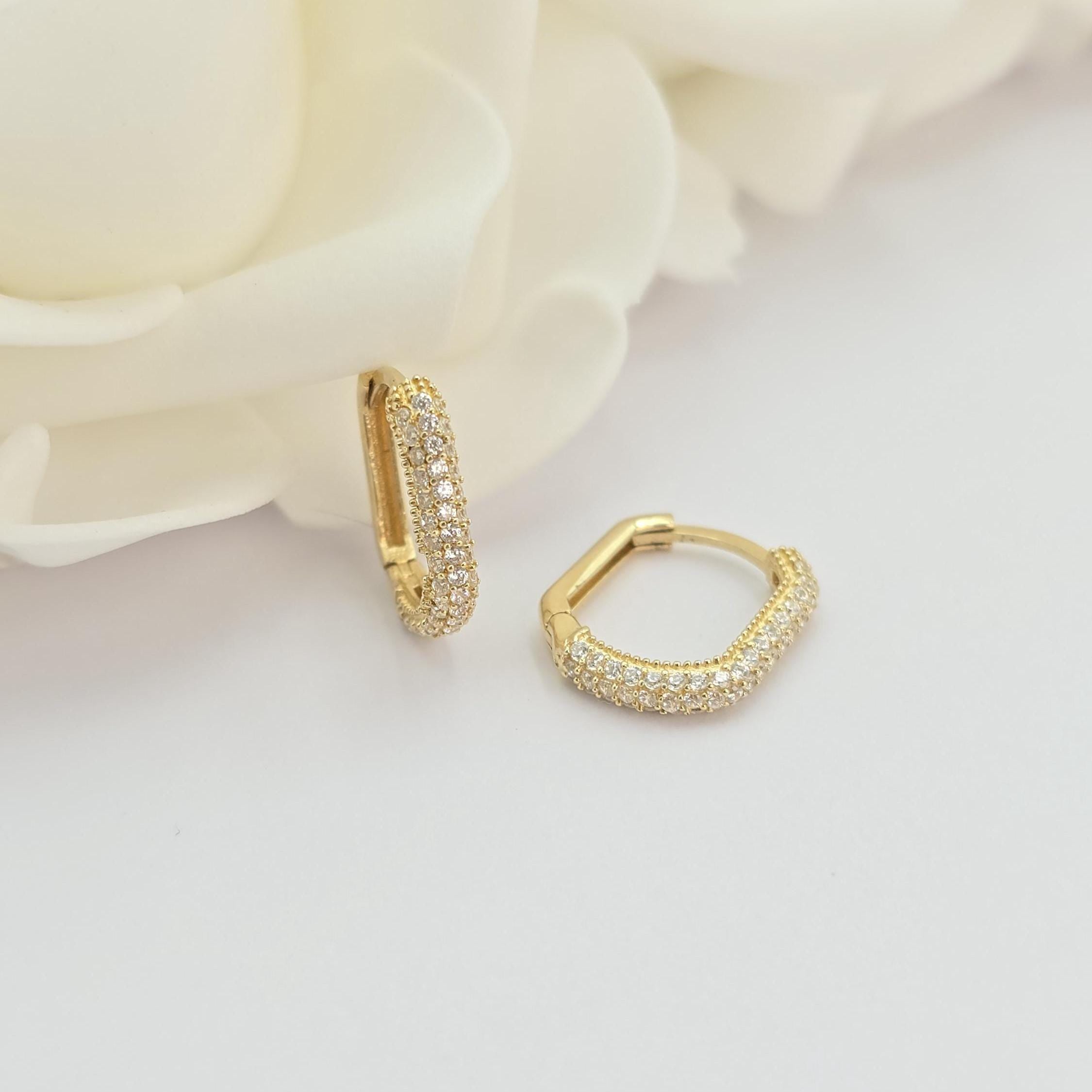 14k Pave Huggie Earrings
