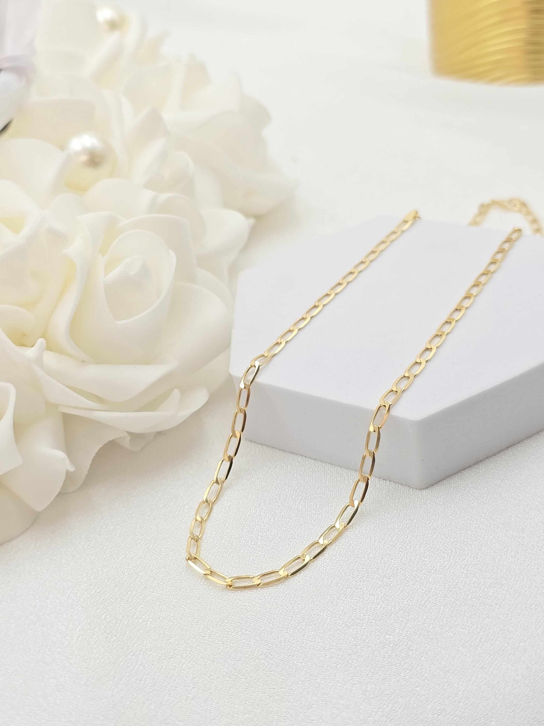 Solid 14k Gold Oval Link Necklace Chain - 3MM - 16", 18", 20", 22", 24" - Unisex