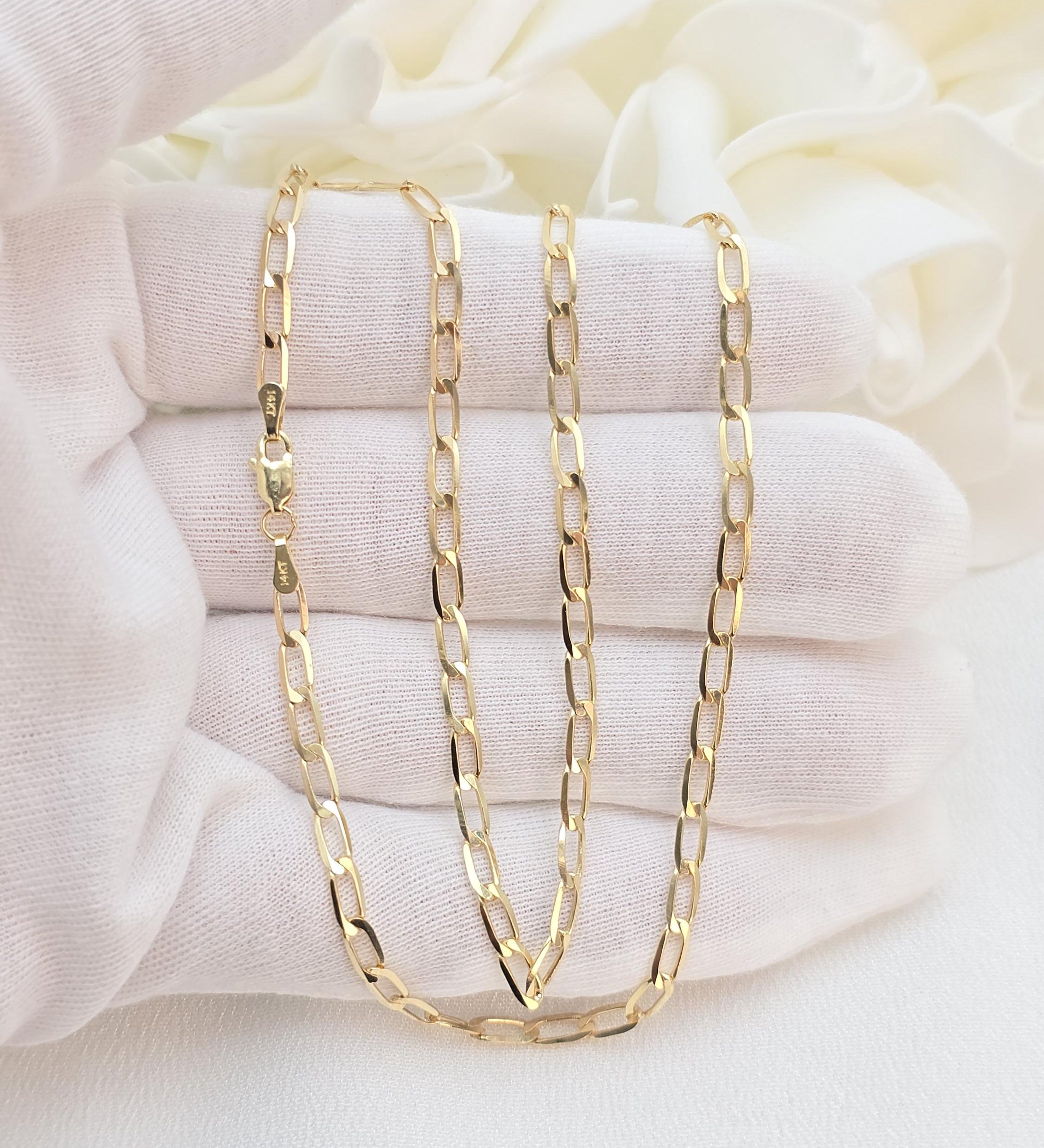 Solid 14k Gold Oval Link Necklace Chain - 3MM - 16", 18", 20", 22", 24" - Unisex