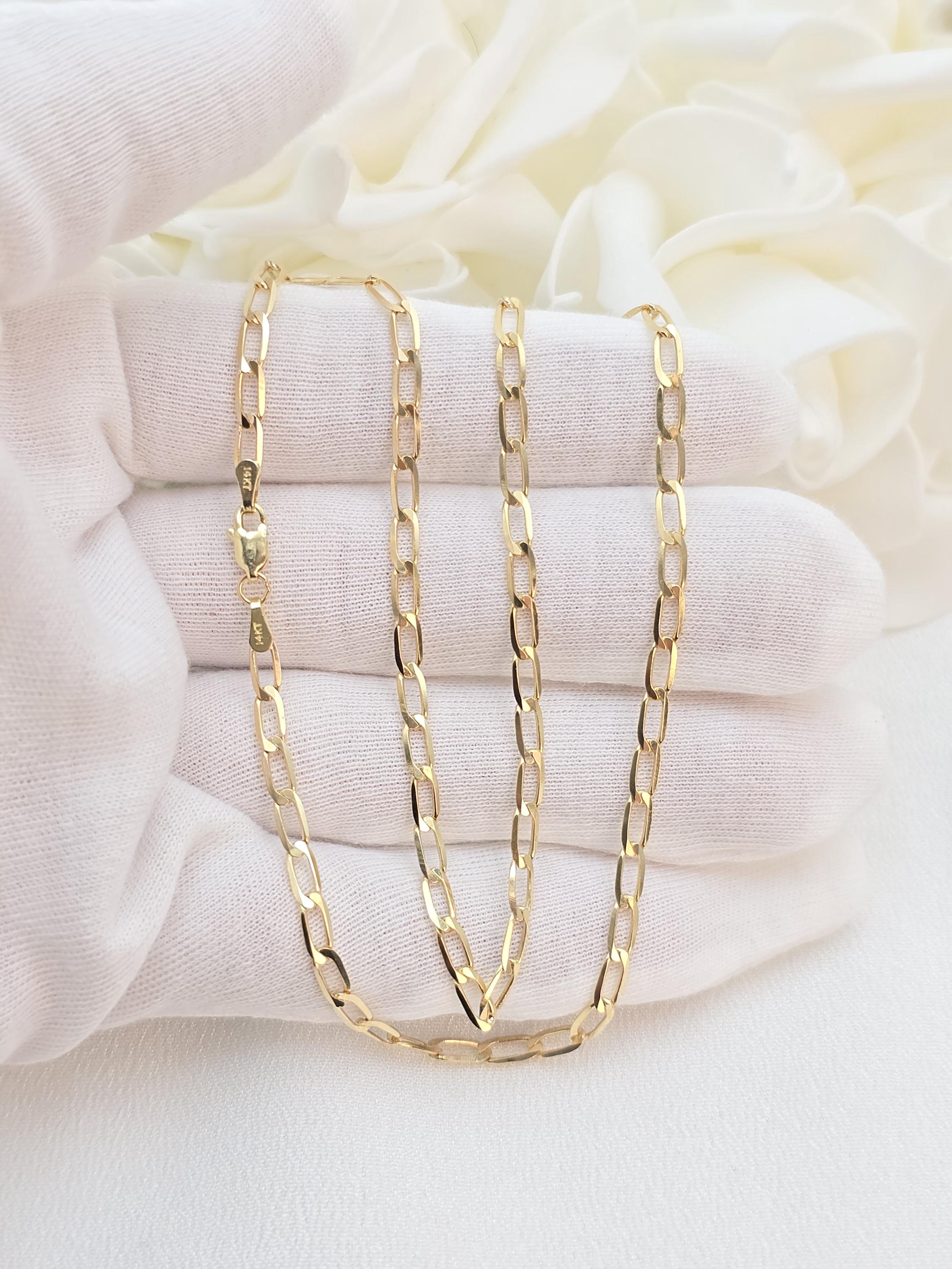 Solid 14k Gold Oval Link Necklace Chain - 3MM - 16", 18", 20", 22", 24" - Unisex